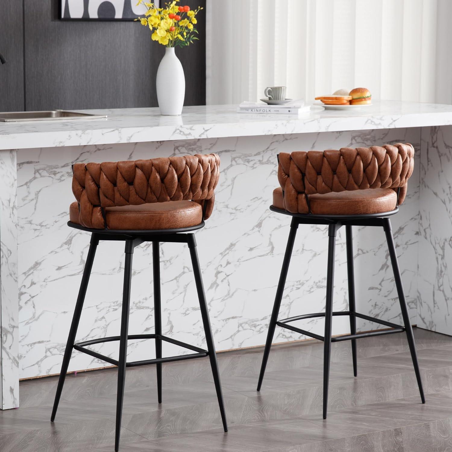 Upholstered Suede Fabric  360° Swivel High Bar Stool