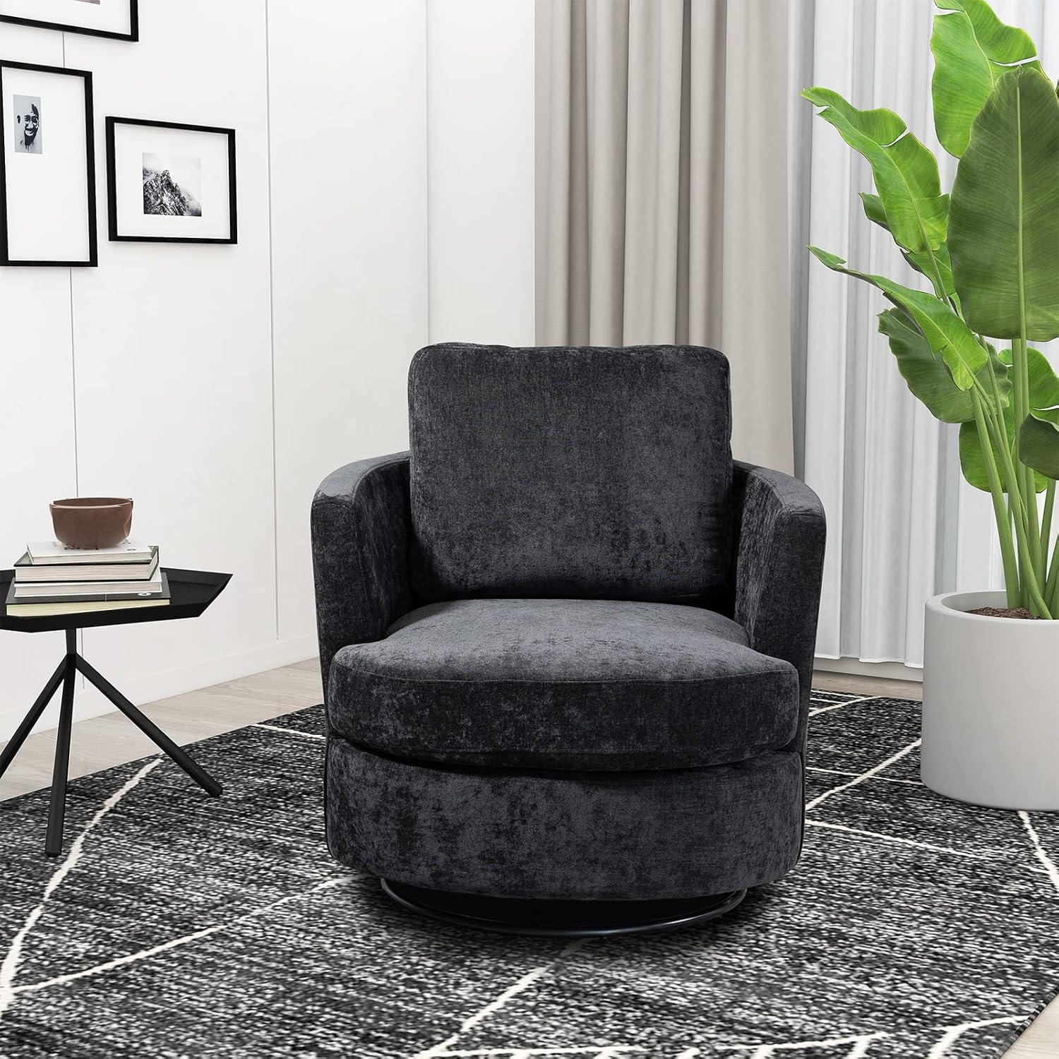 Modern Upholstered  Swivel Barrel Chair(Set Of 2) Black