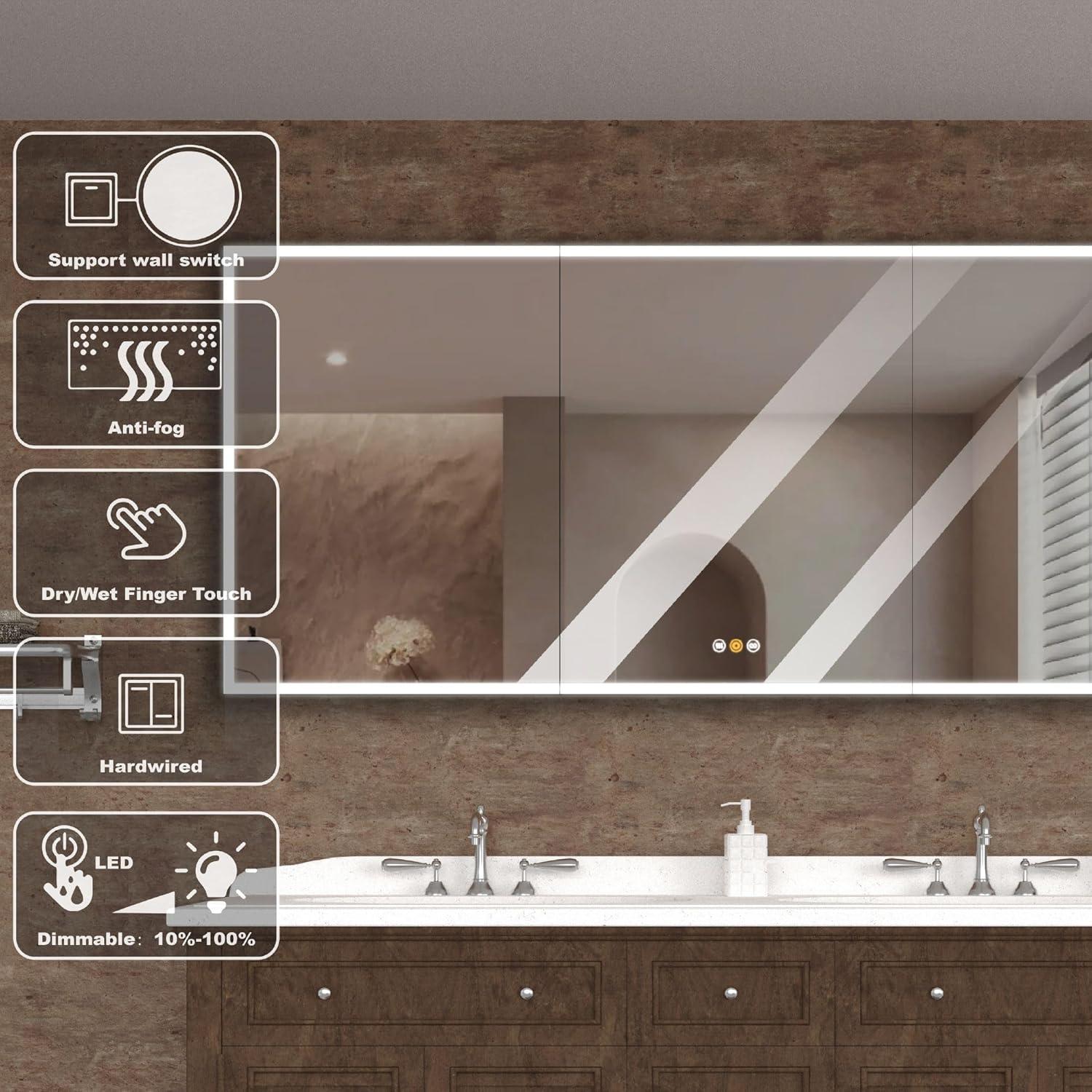 60 in. W x 36 in. H Rectangular Aluminum Big Storage Surface Mount Medicine Cabinet with Mirror in Grey and USB Outlet