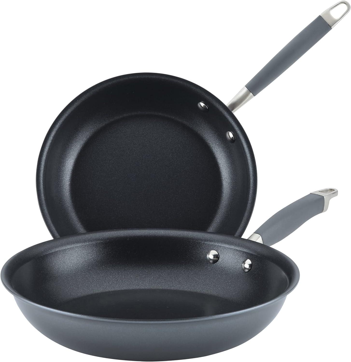 Anolon Advanced Home 10.25" & 12.75" Twin Pack Open Fry Pans Moonstone: Nonstick, Hard Anodized, Oven-Safe, Hand Wash