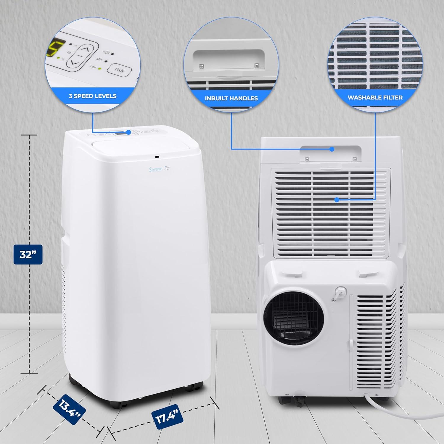 SereneLife SLPAC12 - Portable Air Conditioner - Compact Home AC Cooling Unit with Built-in Dehumidifier & Fan Modes, Includes Window Mount Kit (12,000 BTU)