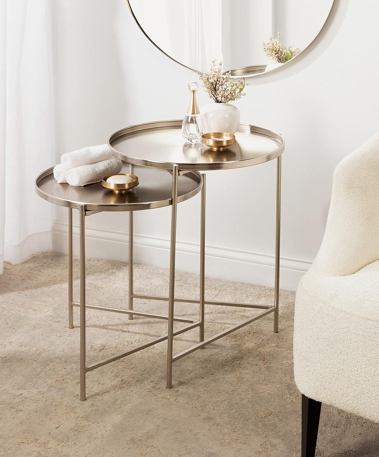 Kate and Laurel Ulani Round Metal Nesting Table, 2 Piece, Silver