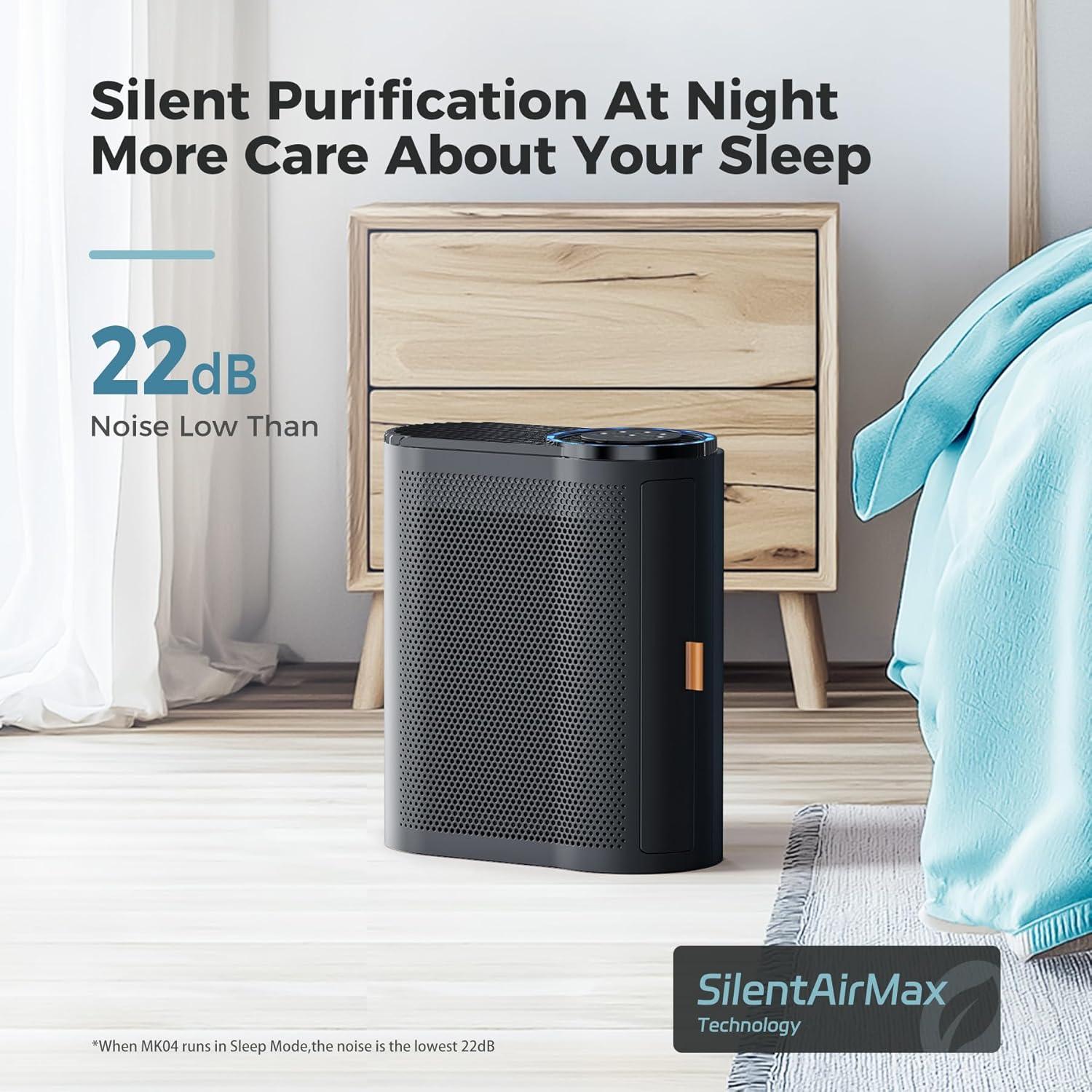 Black HEPA Air Purifier for Large Rooms with Auto Function