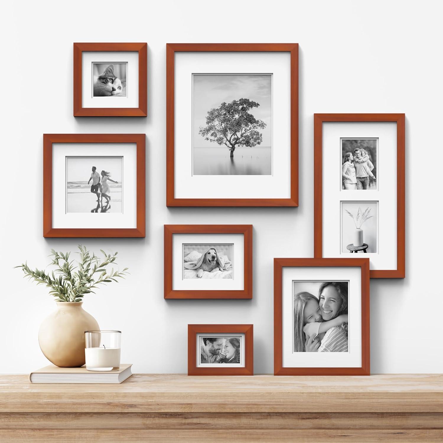 Gallery Solutions 11"x14" Flat Cherry Frame with Double White Mat, For 8"x10" Pictures