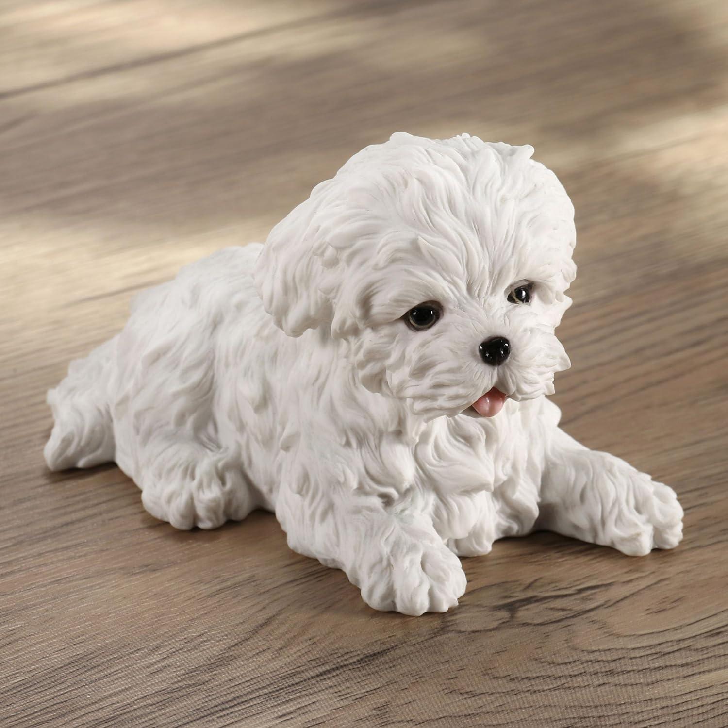 White Resin Maltese Puppy Dog Figurine