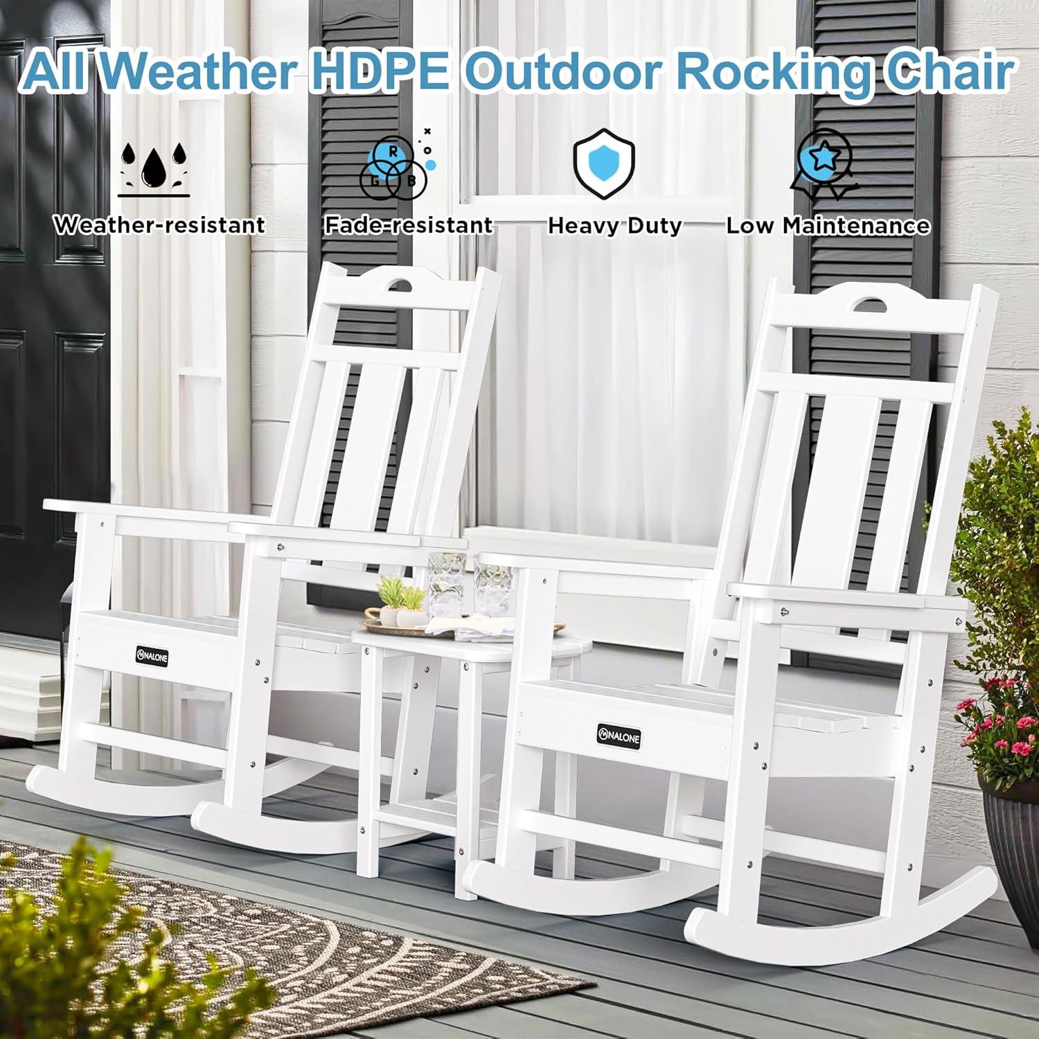 nalone Outdoor Rocking Chairs Set of 2, Oversized Porch Rocker Chair for Adult, All-Weather Resistant Patio Rocking Chair for Garden Lawn(White)