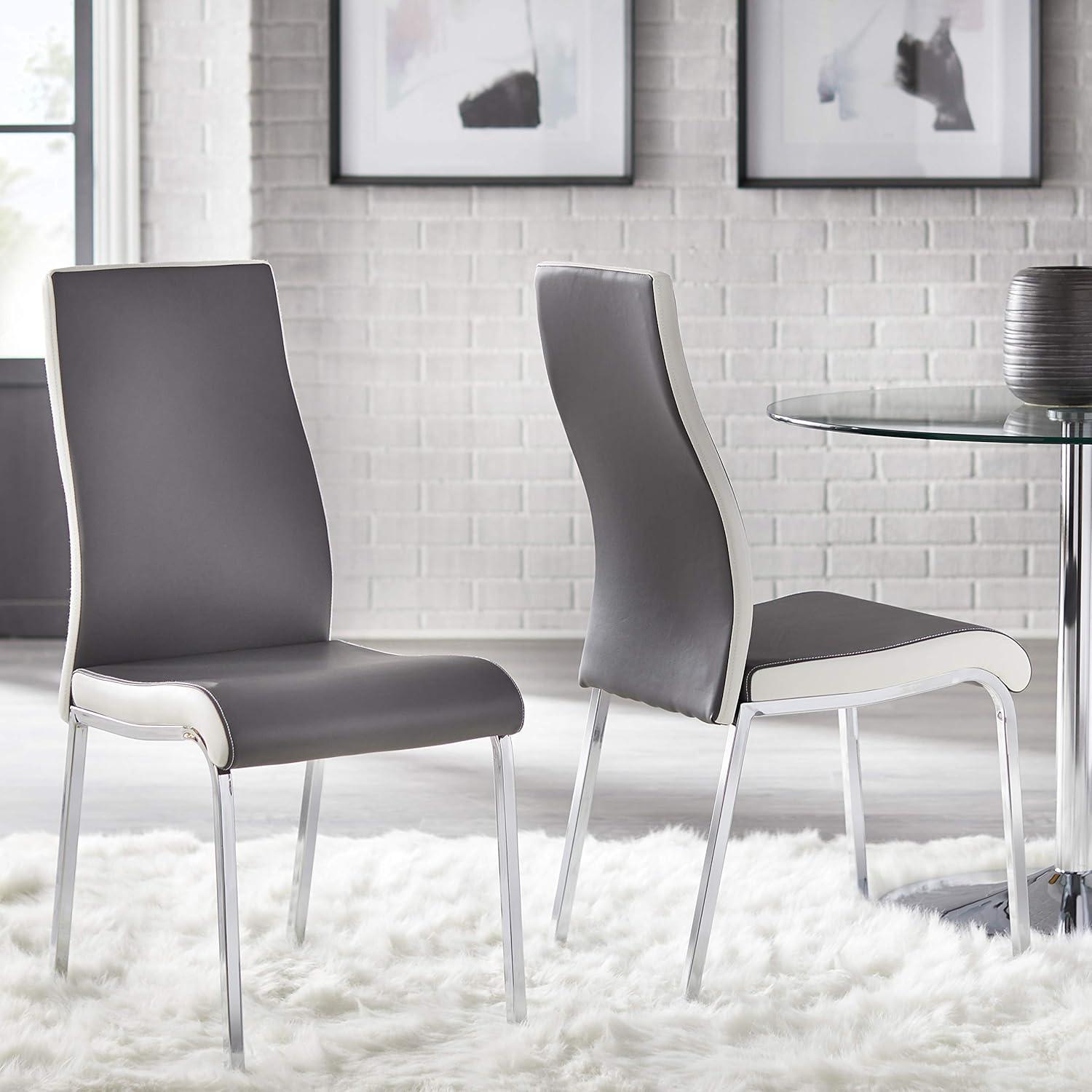 Set of 2 Gray and White Faux Leather Dining Chairs