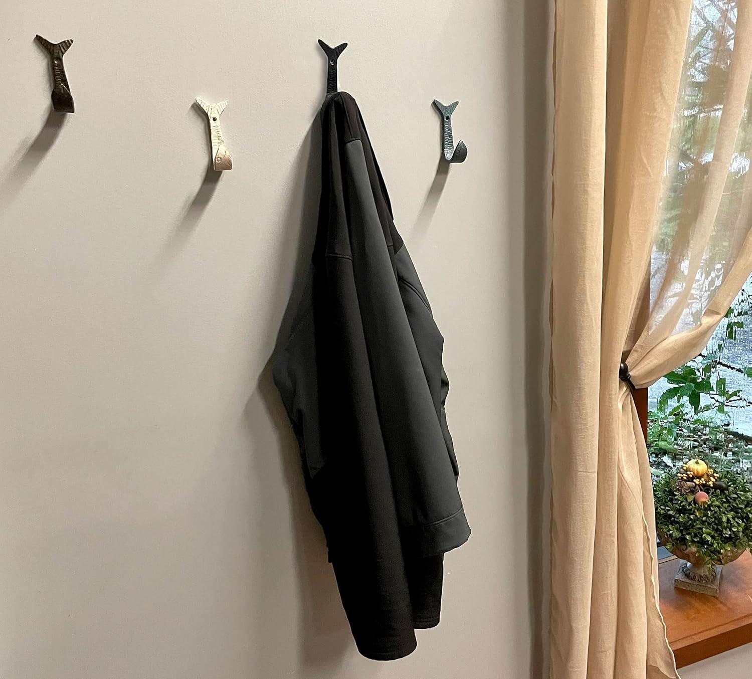 Zeckos Cast Iron Flipping Fish Wall Hooks Coastal Decor Hanger Set of 4