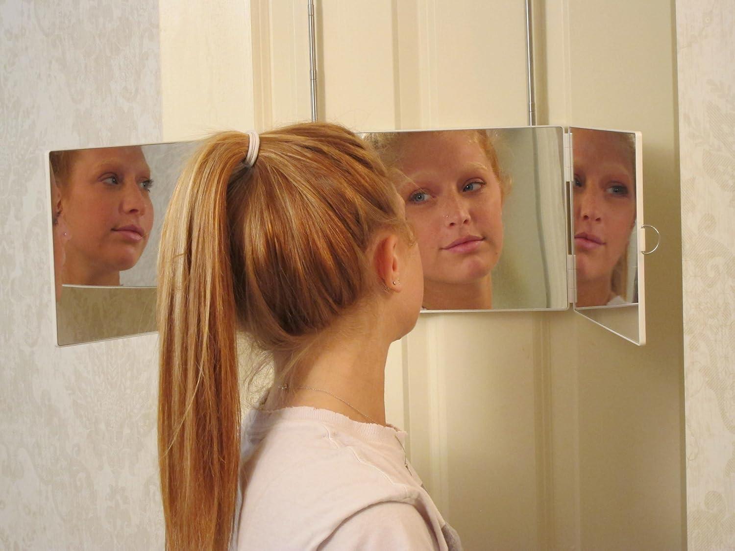 Portable Tri-Fold Mirror Home/Travel (White) 3 Way Mirror Hair, Makeup Mirror, Back of Head, Coloring, Styling, Cutting, Gifts for Men/Women