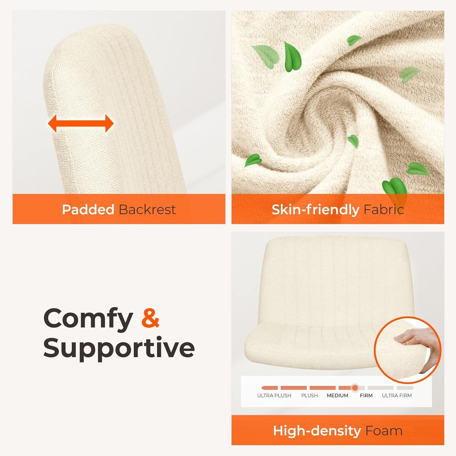 NEO CHAIR Criss Cross Legged Home Office Desk Vanity Armless Chair No Wheels Swivel, Beige