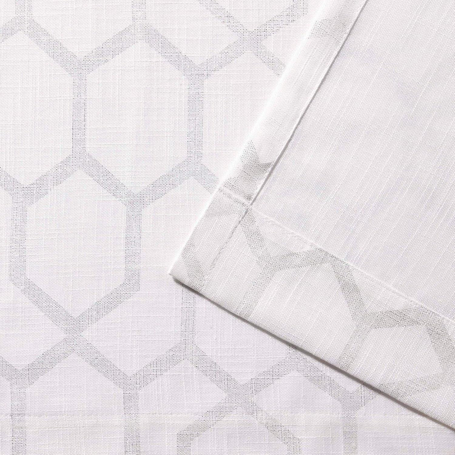 Set of 2 108"x54" Panza Sheer Linen Printed Metallic Geometric Grommet Top Window Curtain Panel White Silver Print - Exclusive Home
