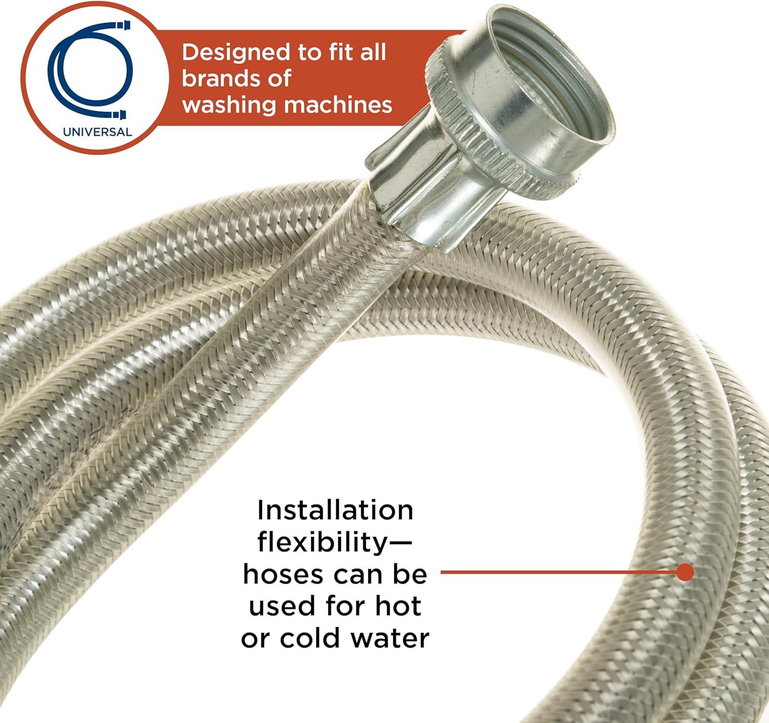 4 Foot Washing Machine Braided Stainless Steel Water Supply Hoses, 2 Pack, PM14X10005