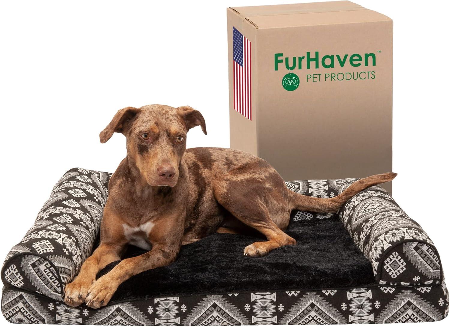 FurHaven Quilted Orthopedic Bolster Sofa Pet Bed