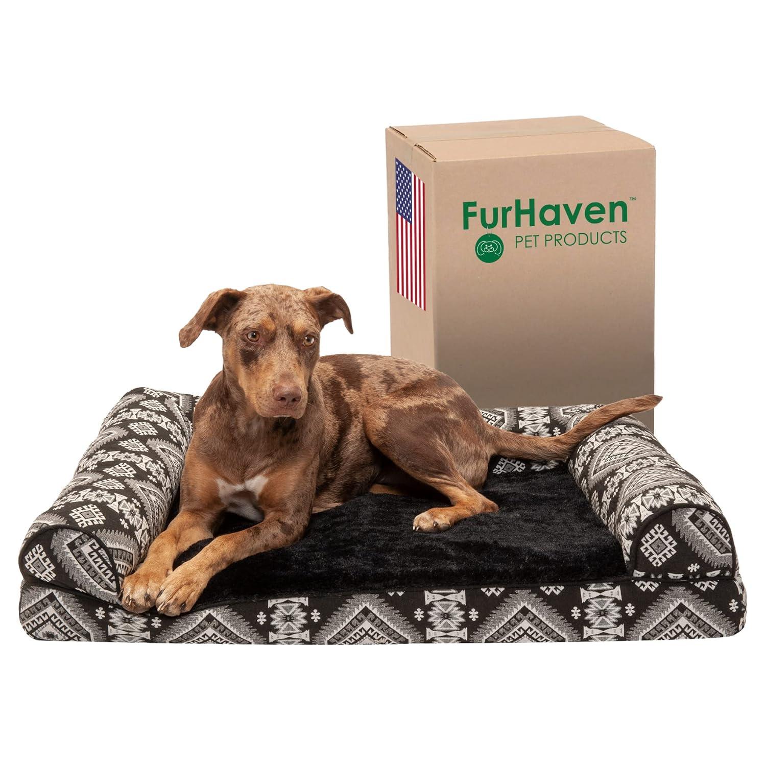 FurHaven Quilted Orthopedic Bolster Sofa Pet Bed