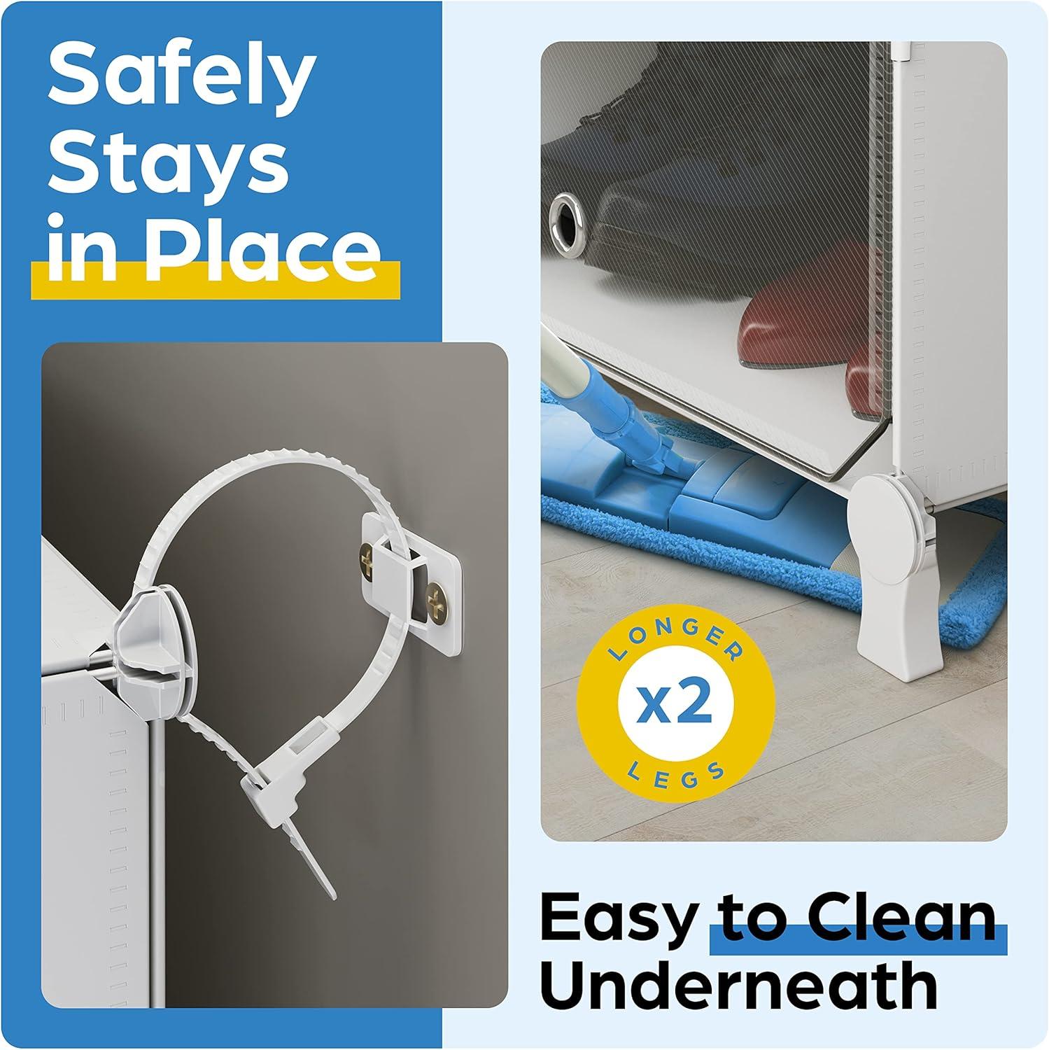 Shoe Organizer Cabinet Up to 72 Pairs, Shoe Closet-Covered Shoe Rack with See-Through Door (Clear, Plastic, Stackable) Cubby Portable Shoe Organizer with Covers, Hooks & Pockets, Black