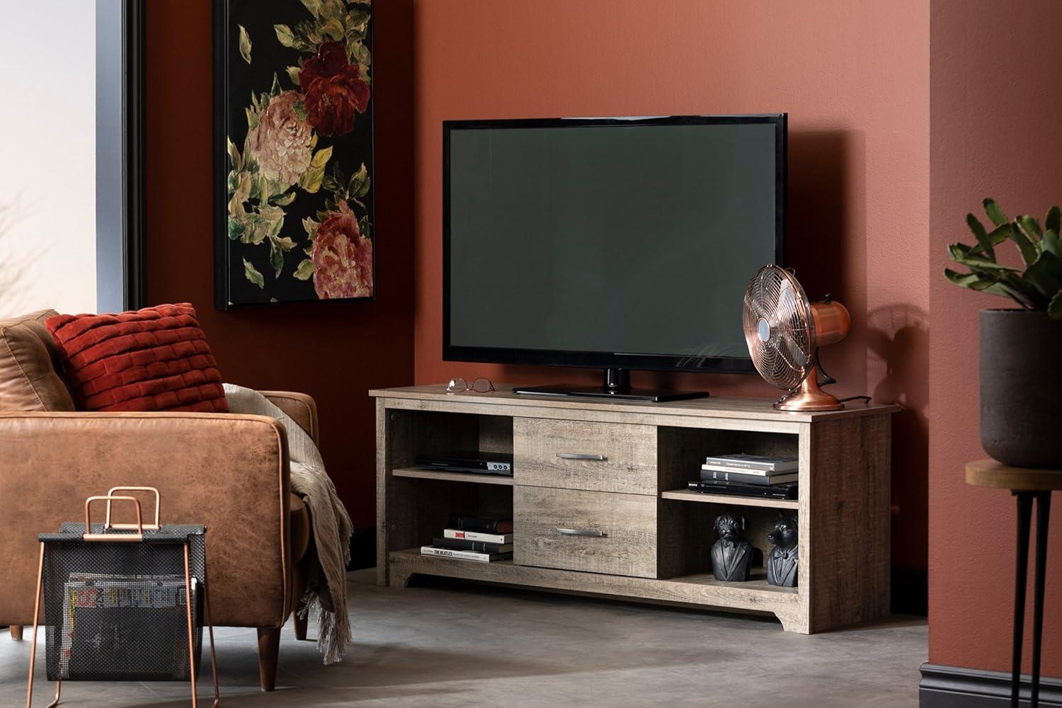 Weathered Oak 59" TV Stand with Cabinet and Drawers