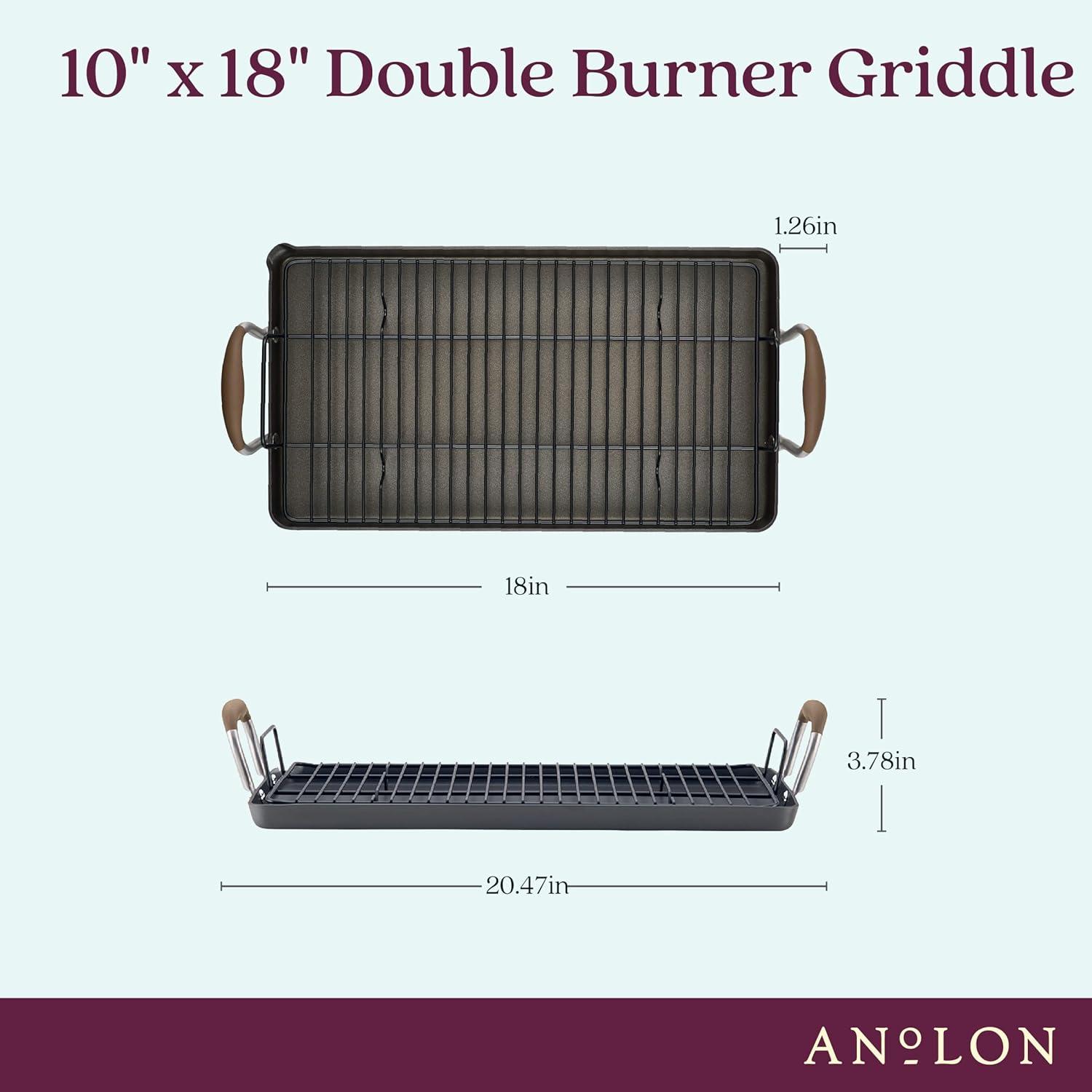 Anolon Advanced Home 10"x18" Double Burner Griddle Bronze: Nonstick, Hard Anodized, Oven-Safe, Silicone Handle