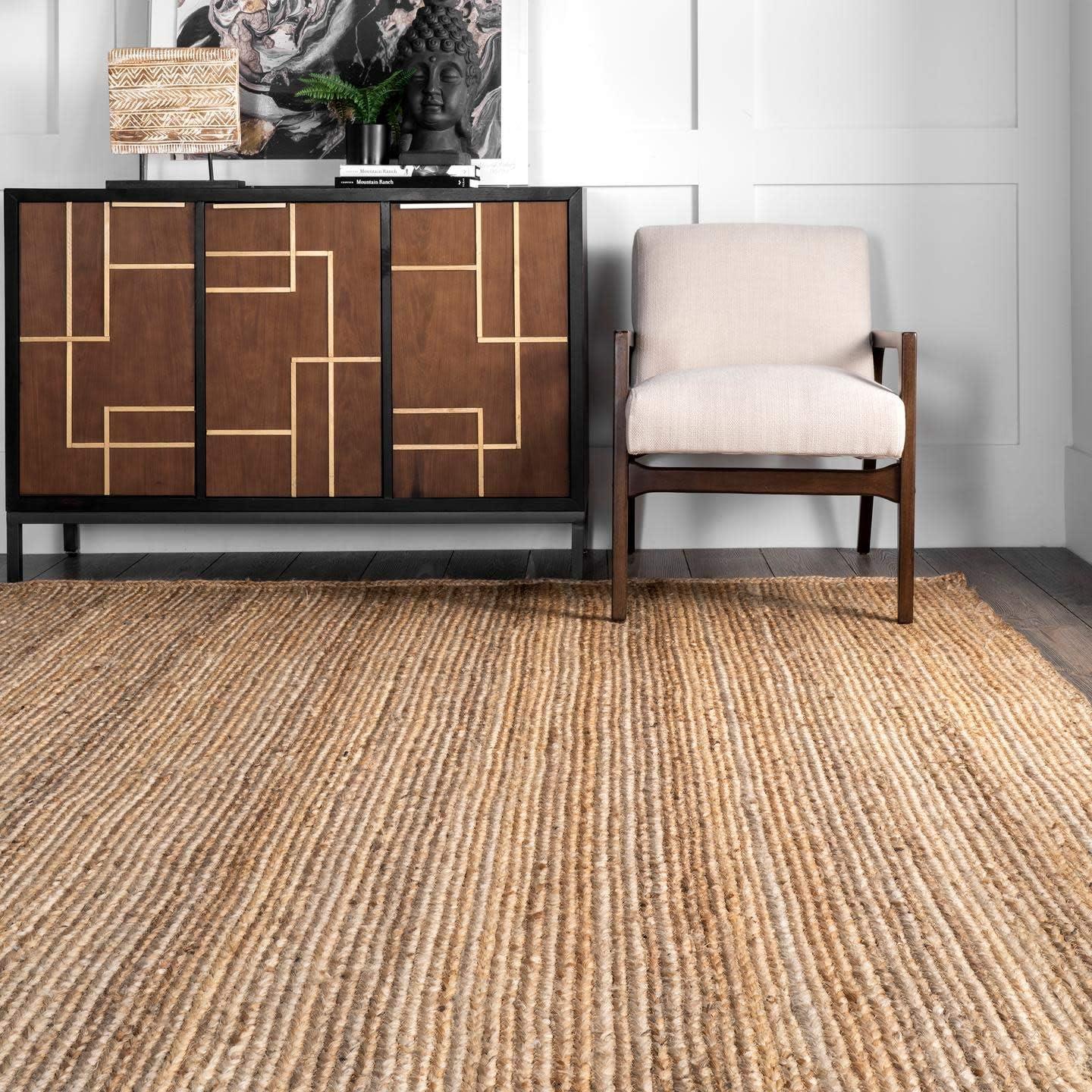 nuLOOM Rigo Hand Woven Farmhouse Jute Area Rug, 10' x 13', Natural