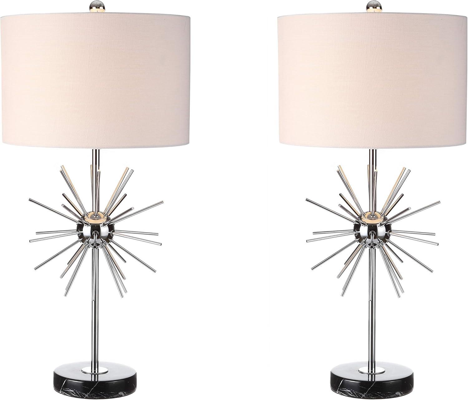 Aria 31.5" Silver Chrome and Marble Table Lamp Set