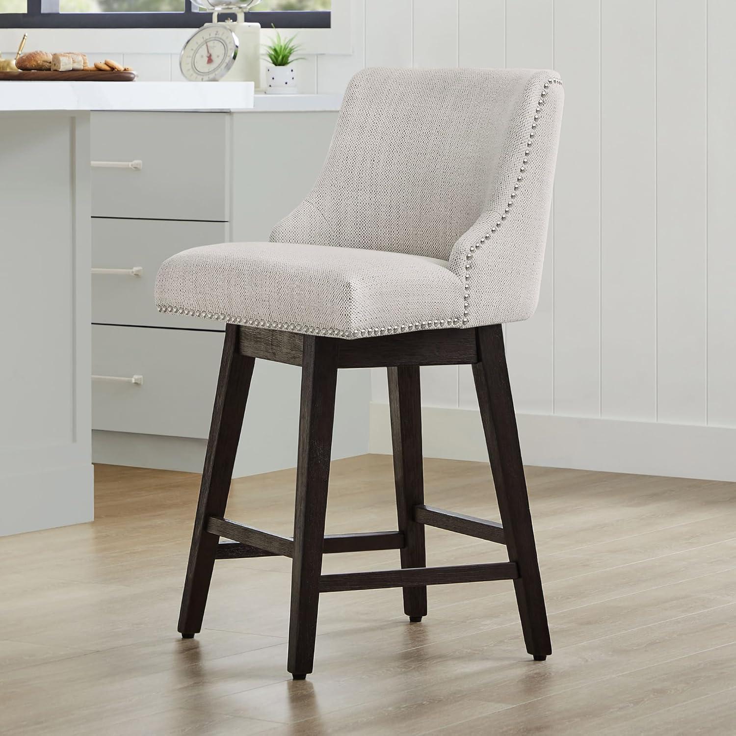 CHITA 26 inch Swivel Upholstered Fabric Barstool, Ivory