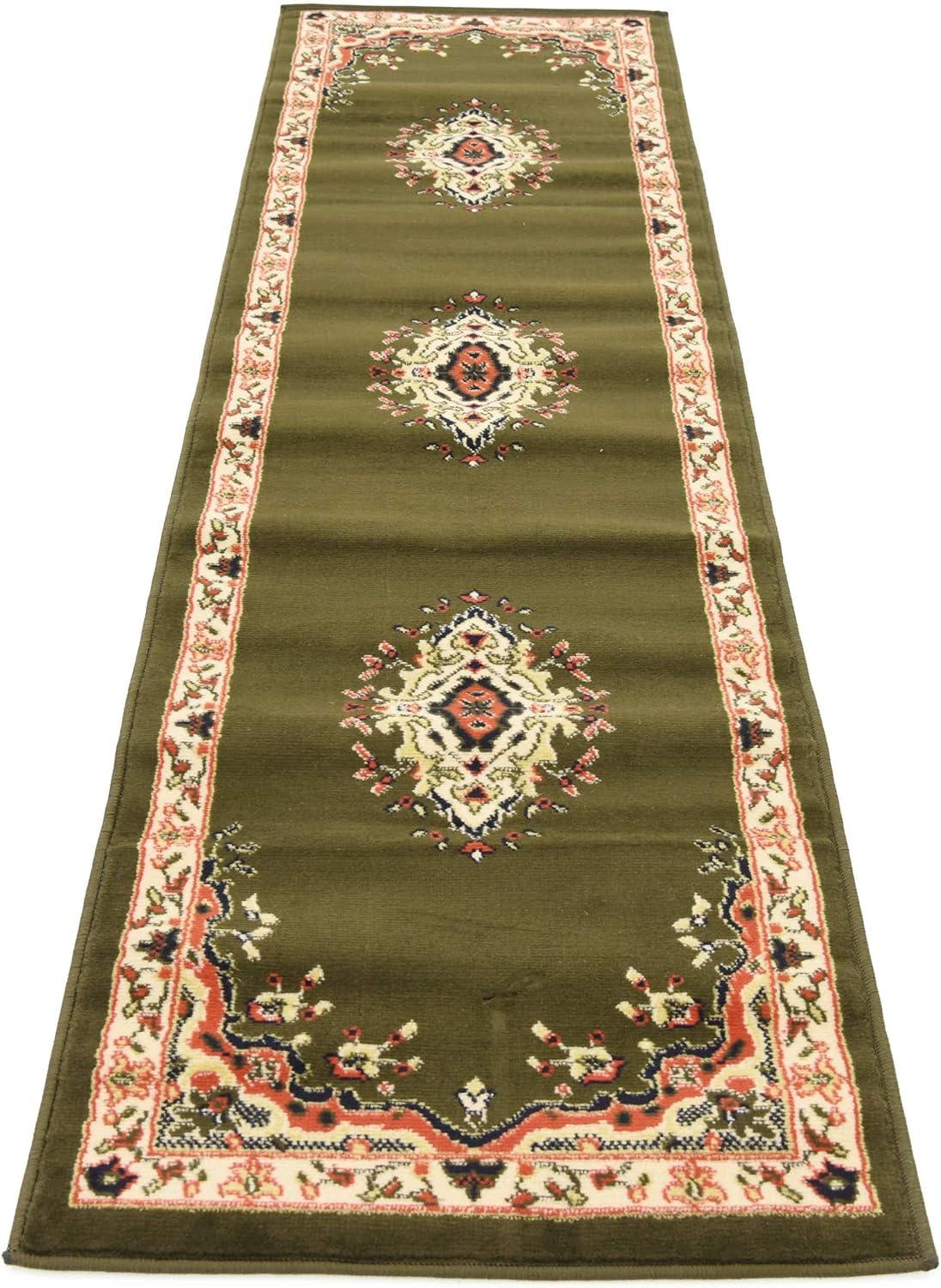 Unique Loom Washington Reza Rug Green/Cream 2' 2" x 8' 2" Runner Floral French Perfect For Bathroom Hallway Mud Room Laundry Room