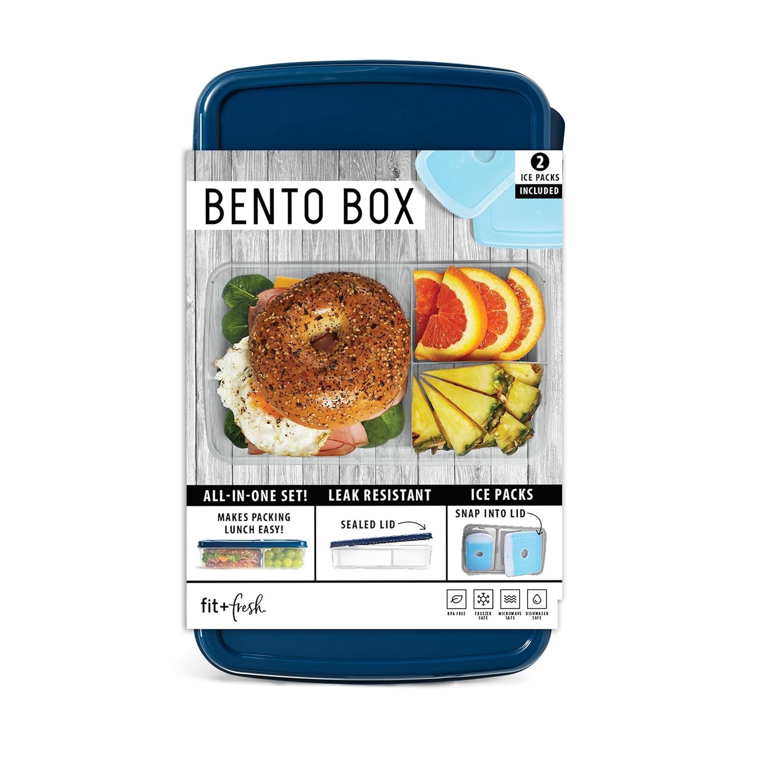 L.O.T.G. Three-Compartment BPA-Free Plastic Lunch Box with 2 Slim Ice Packs