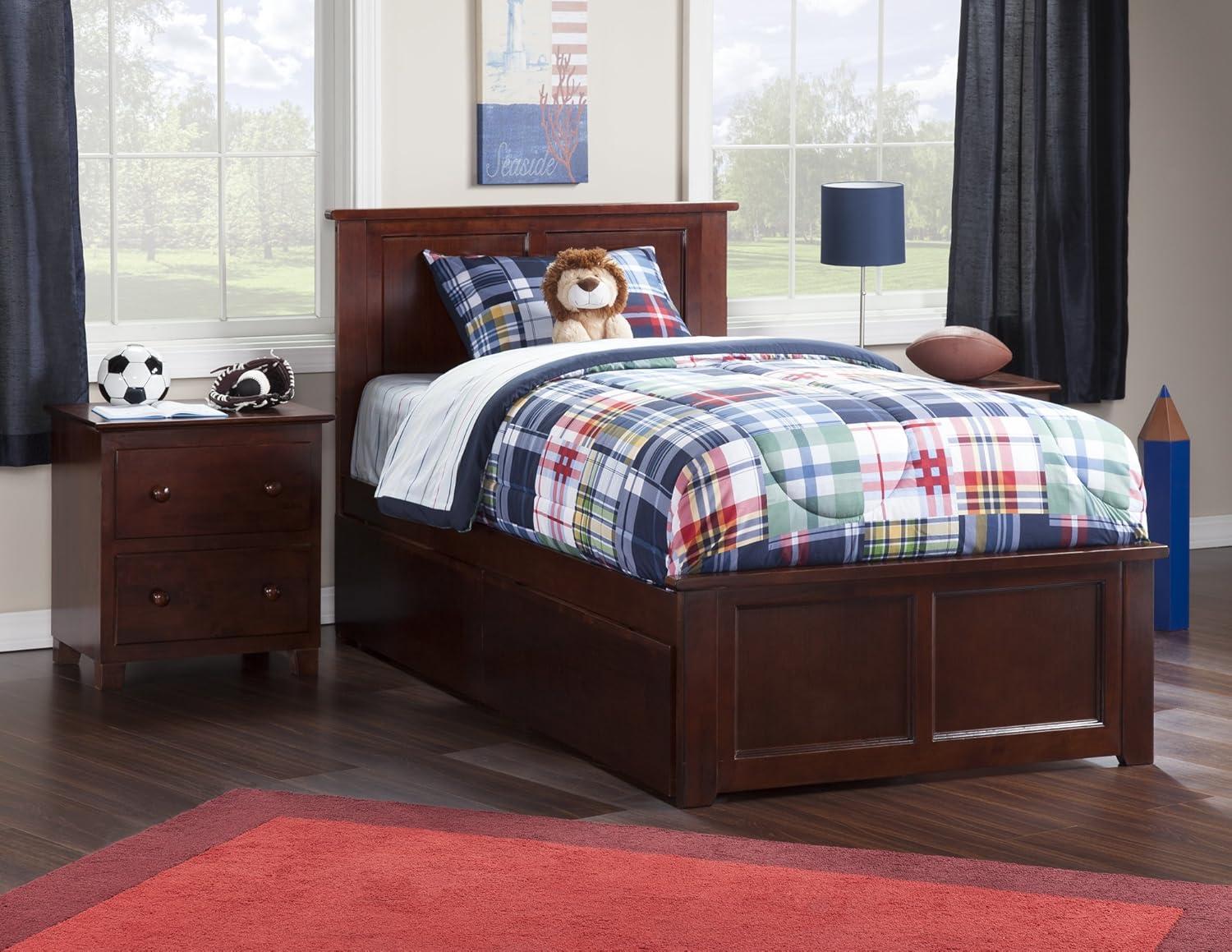 Madison Twin XL Platform Bed with Matching Foot Board with 2 Urban Bed Drawers in Walnut