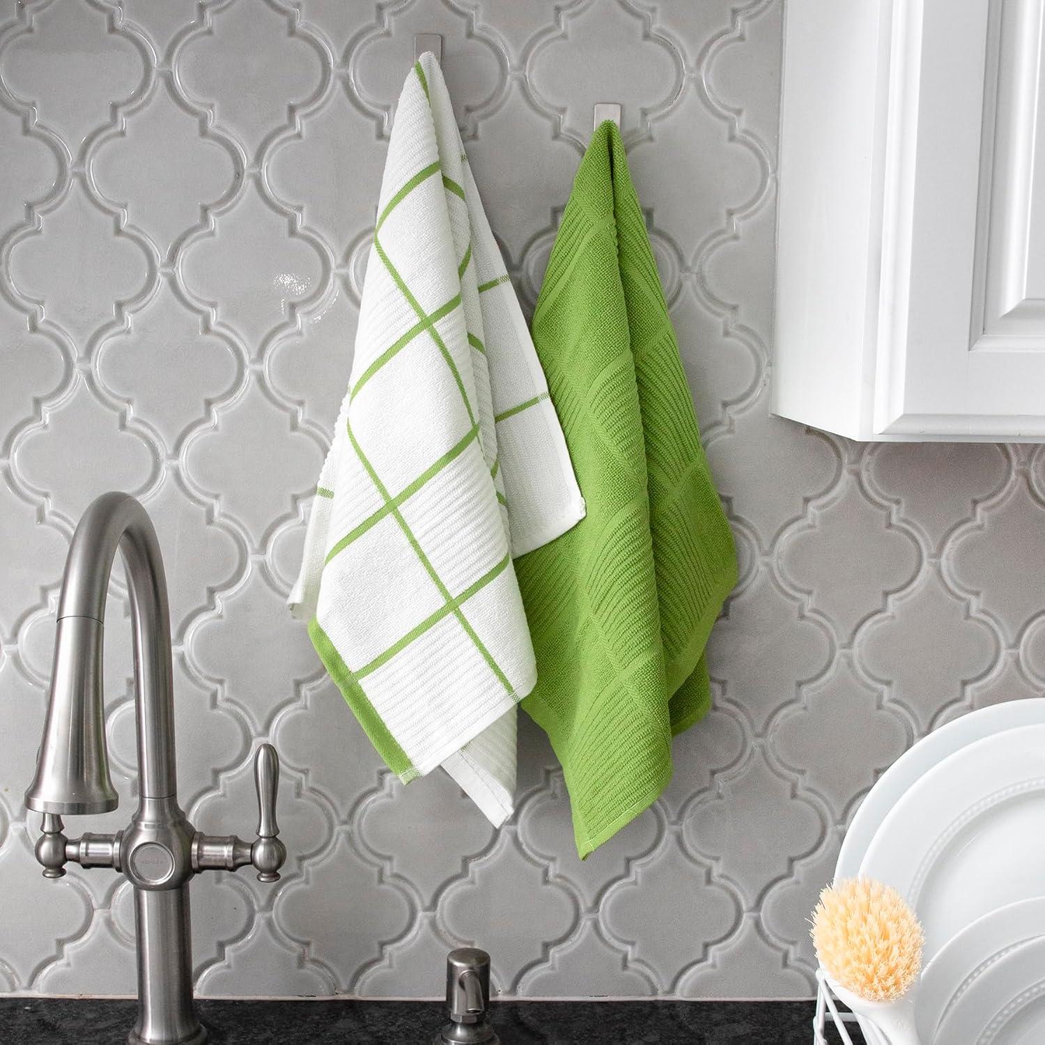 Green Cotton Terry Kitchen Towel Set, 16" x 26", 6-Pack