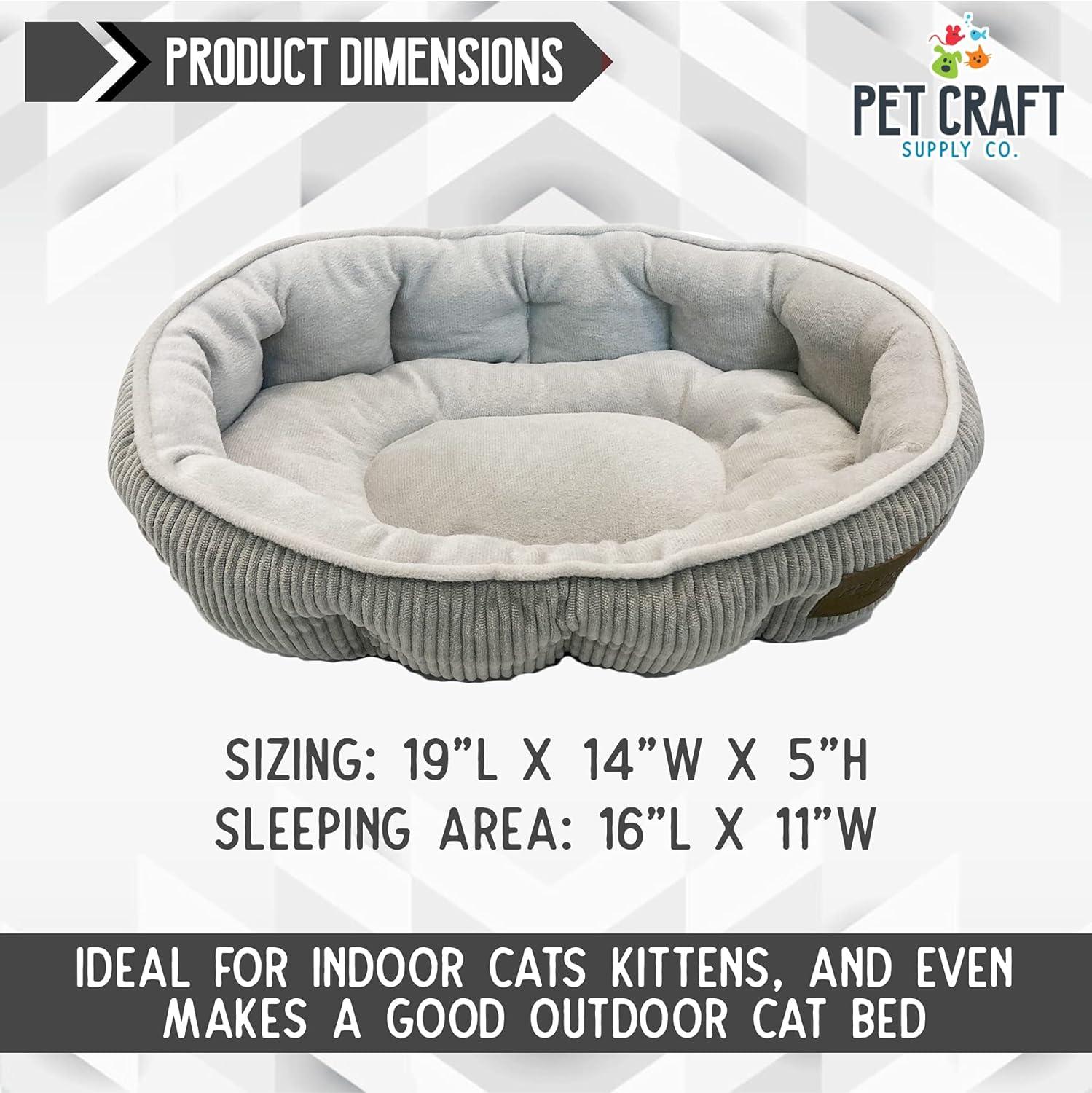 Pet Craft Supply Sleeper Self Warming Calming Cat Bed with Ultra Soft Luxury Plush & Refillable Catnip Pouch, Grey