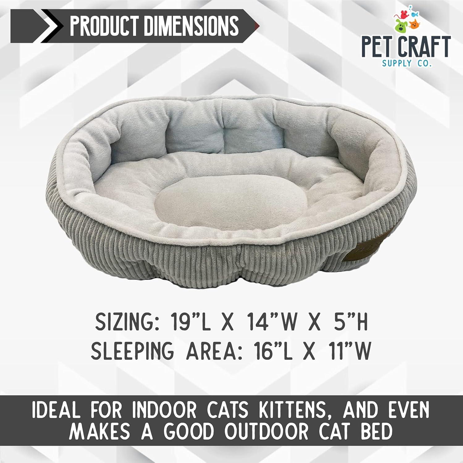 Pet Craft Supply Sleeper Self Warming Calming Cat Bed with Ultra Soft Luxury Plush & Refillable Catnip Pouch, Grey