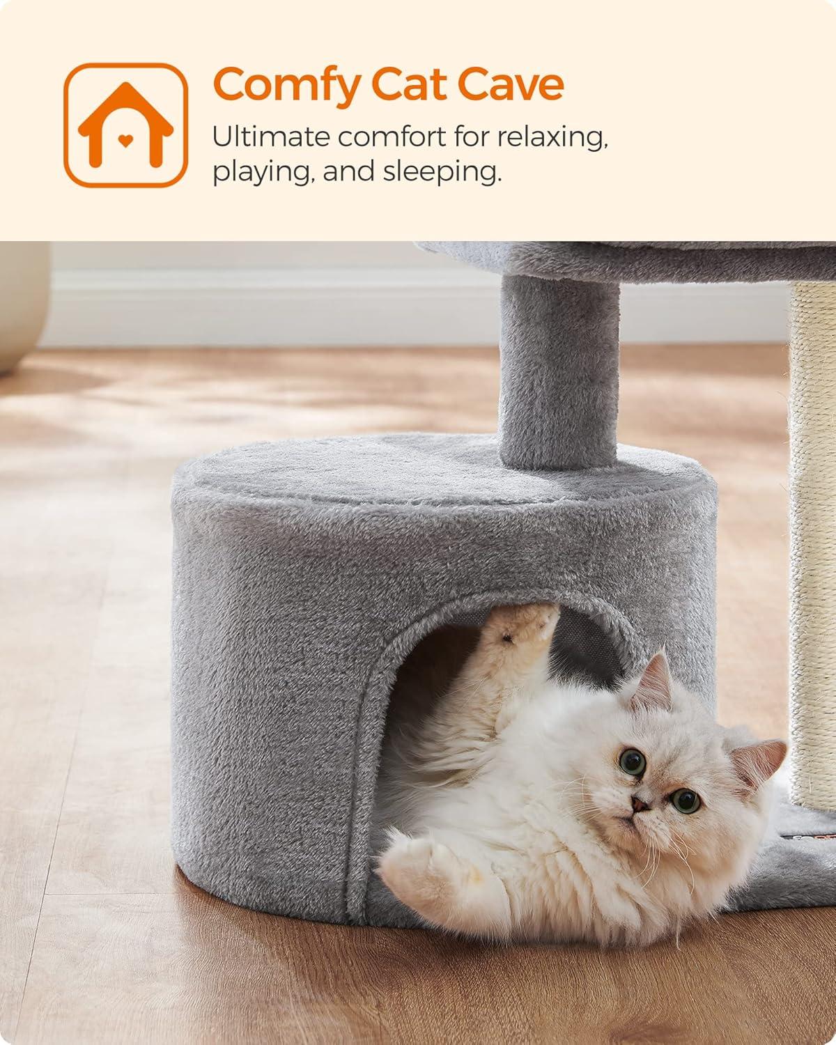 Light Gray Plush Cat Tree with Sisal Scratching Post