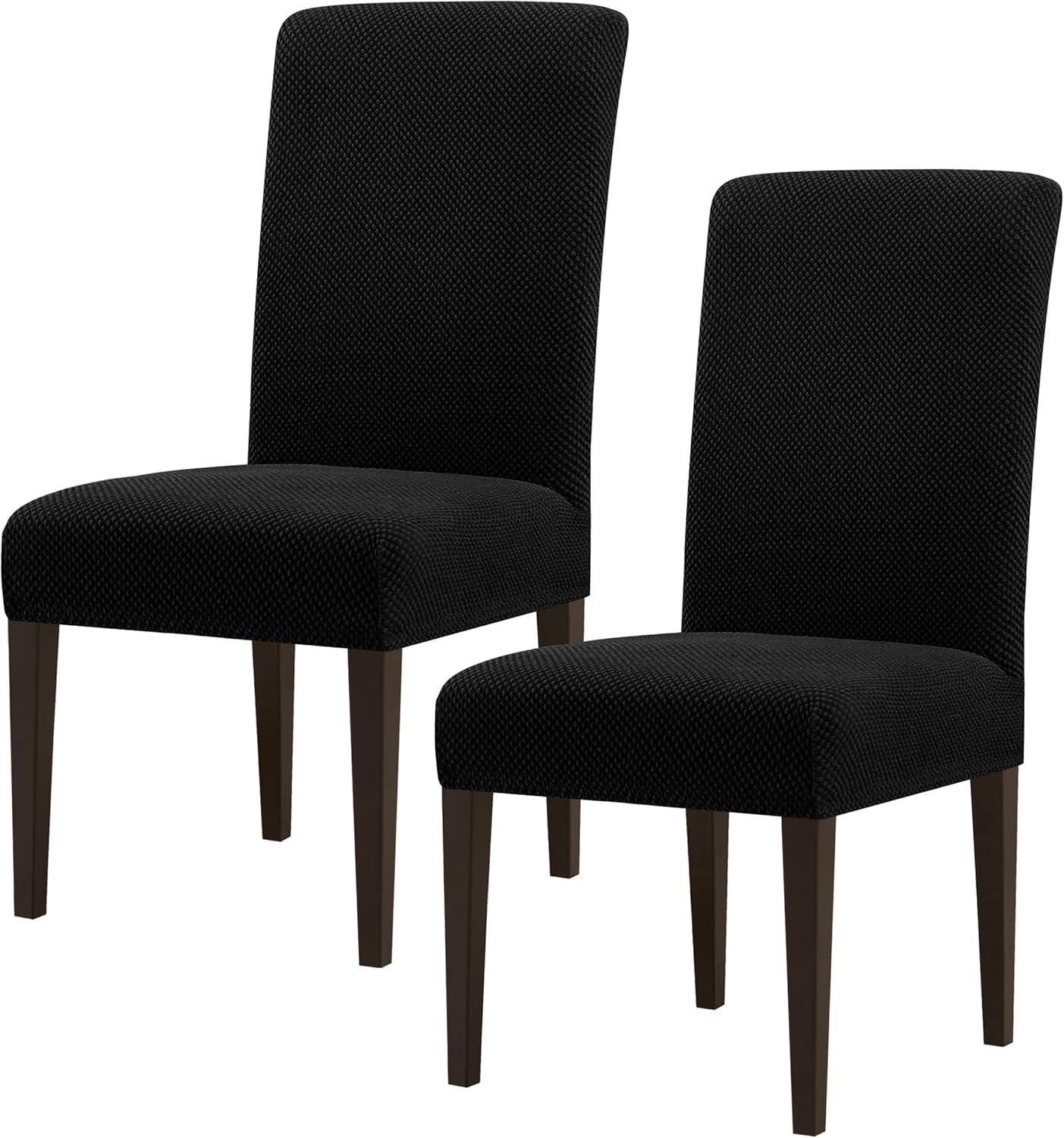 Orly's Dream 2pc Luxury Chair Cover Set for Dining Chair Waterproof Stretchable Breathable Slipcover Solid Black