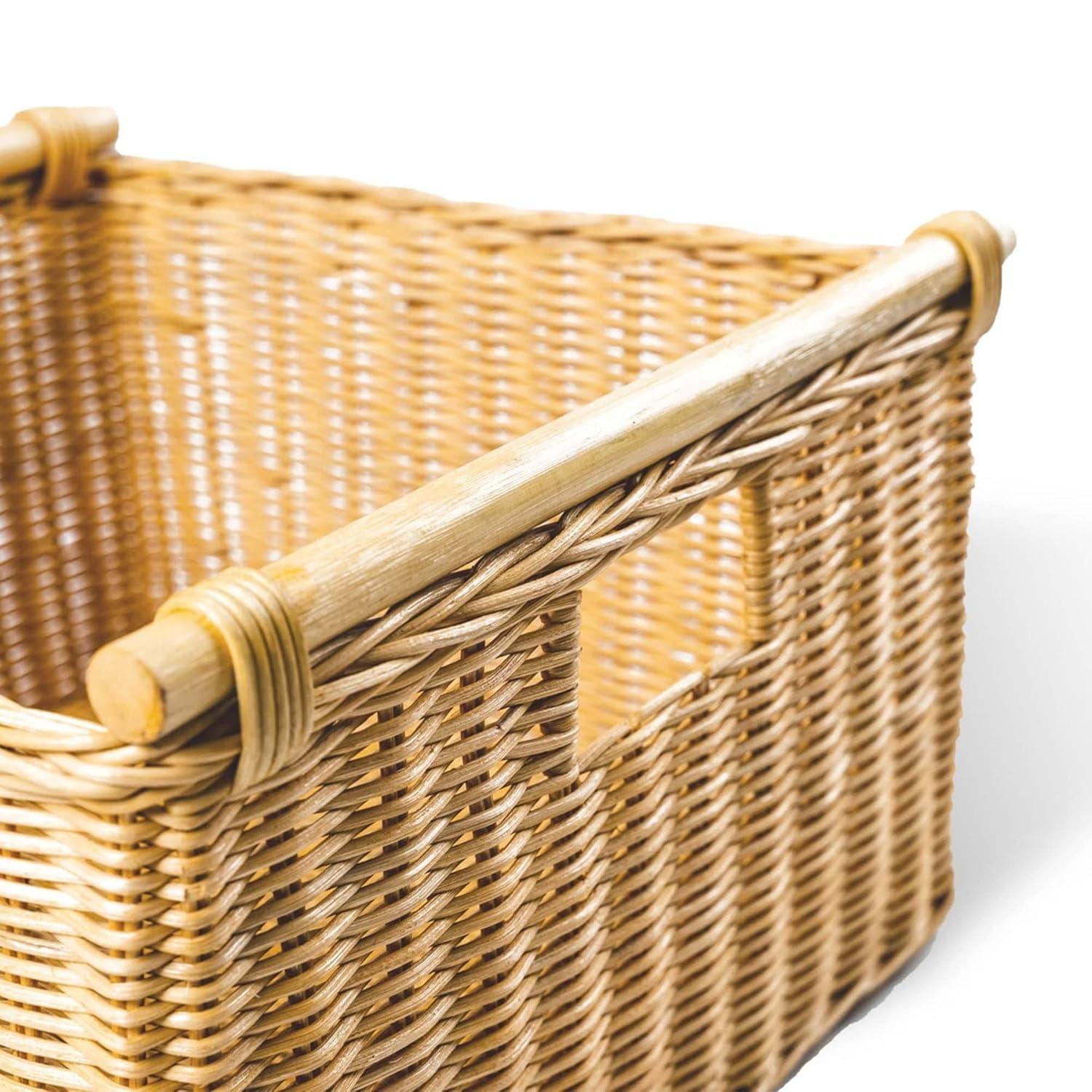 Drevy Deep Pole Handle Wicker Storage Basket, Large, 15 in L x 15.5 in W x 9.5 in H, Sandstone