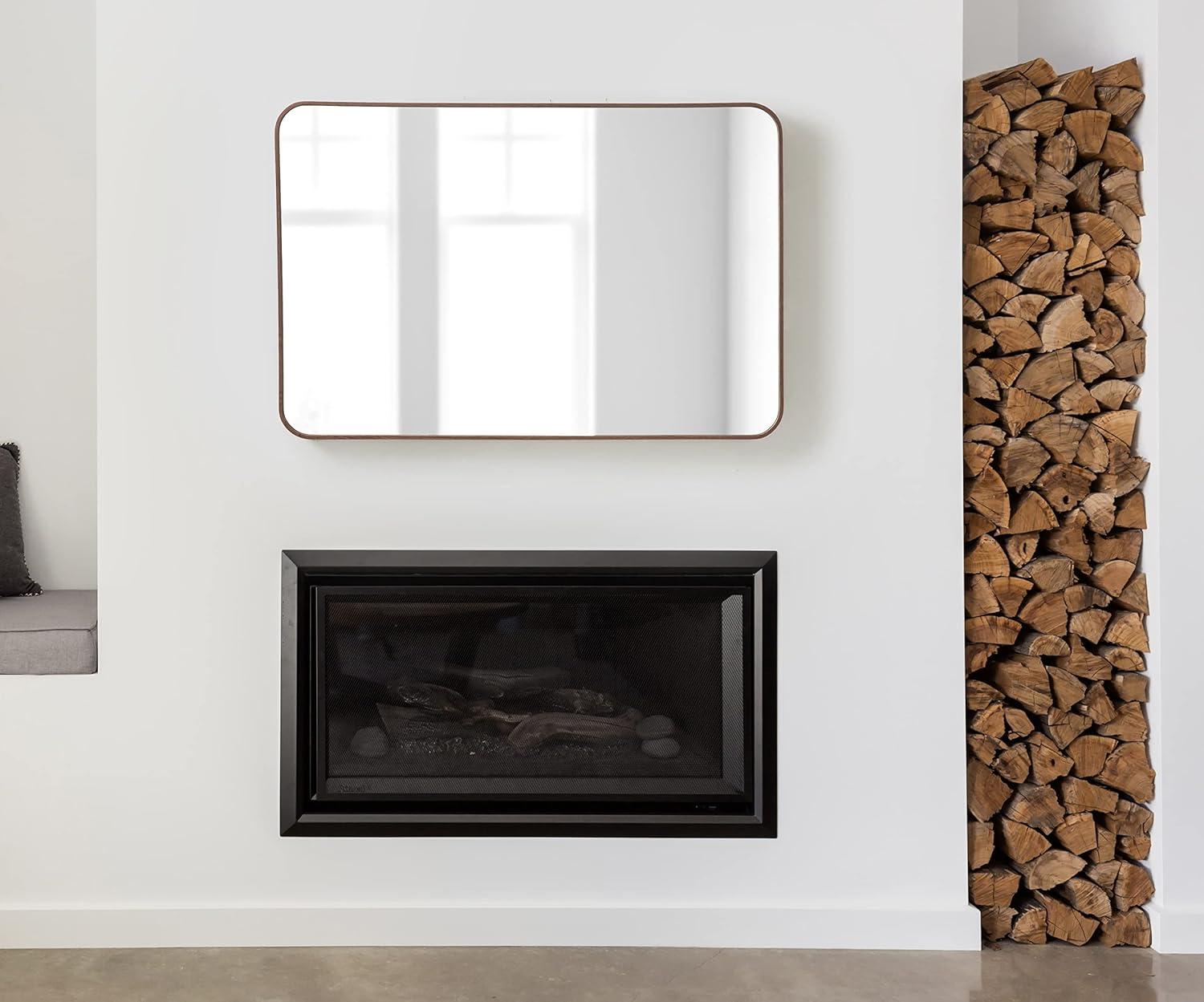 Kate and Laurel Zayda Radius Rectangle Framed Wall Mirror, 24x36, Walnut Brown