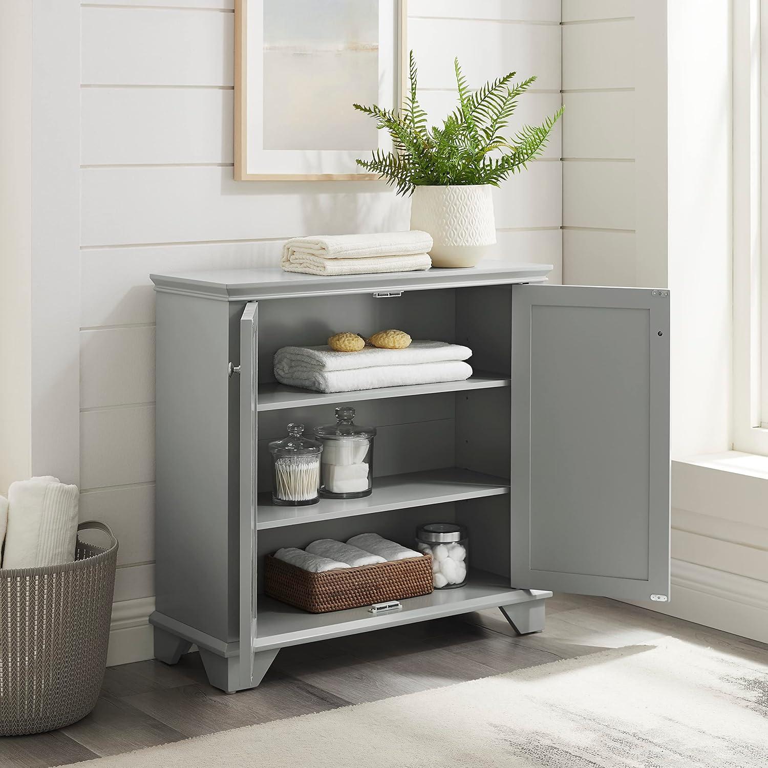 Gray Faux-Louvered Bathroom Storage Cabinet with Adjustable Shelves