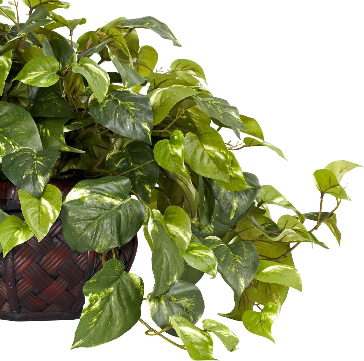 17.5" Green Silk and Plastic Pothos Tabletop Arrangement