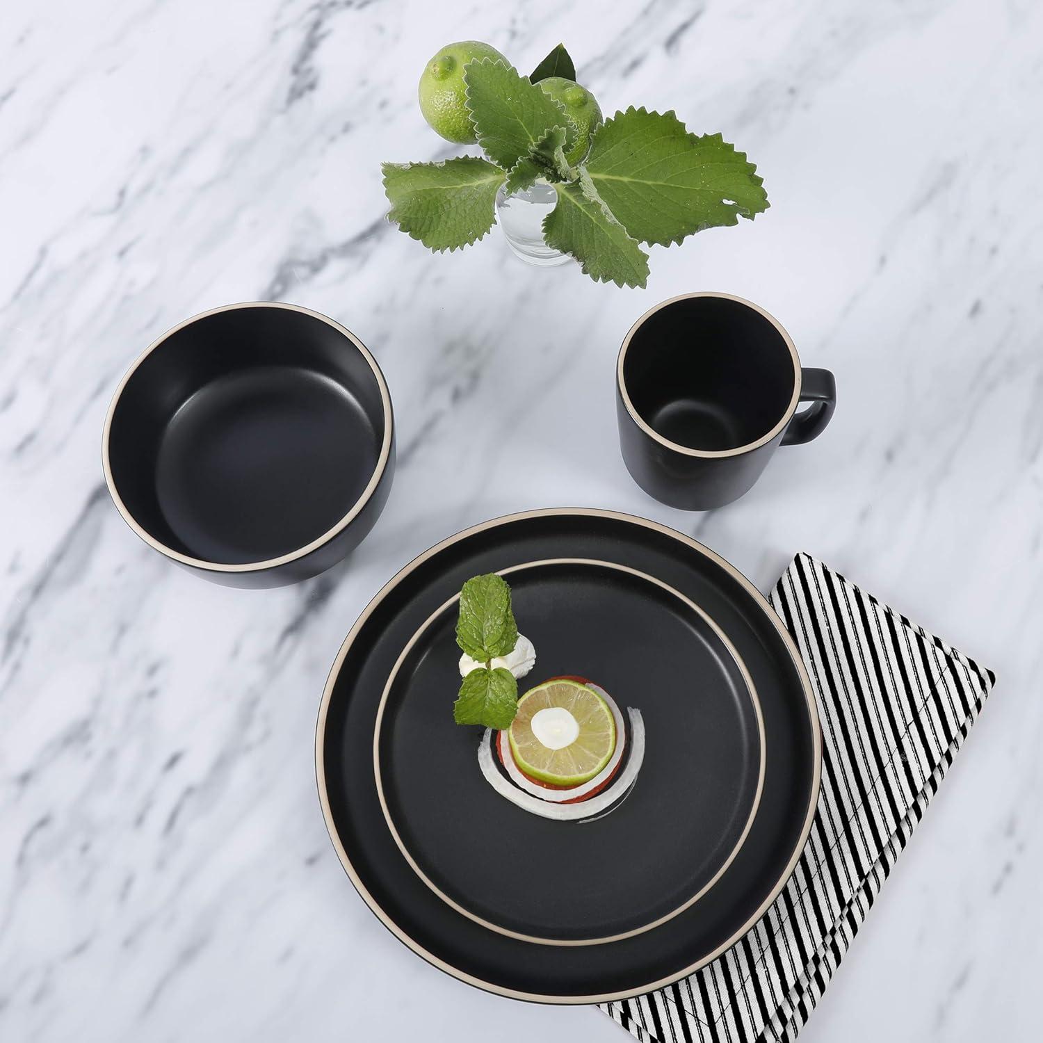 Gibson Home Zuma 16-Piece Round Matte Stoneware Dinnerware Set Black