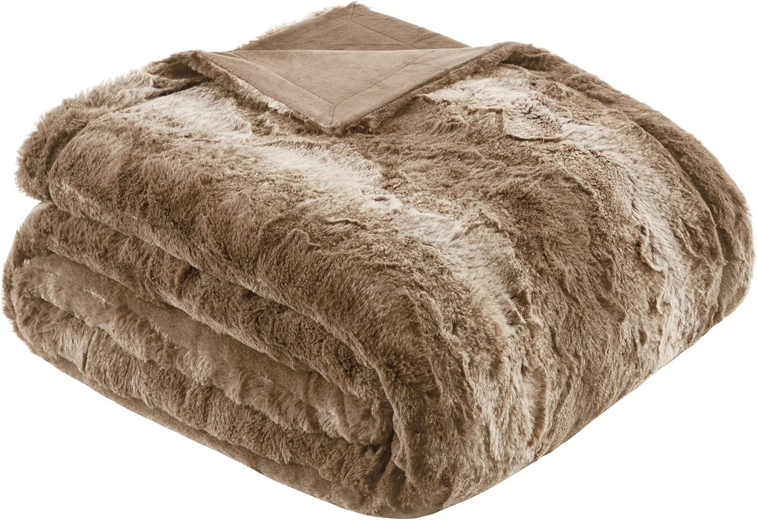 80"x96" Marselle Faux Fur Oversized Bed Throw Blanket Tan