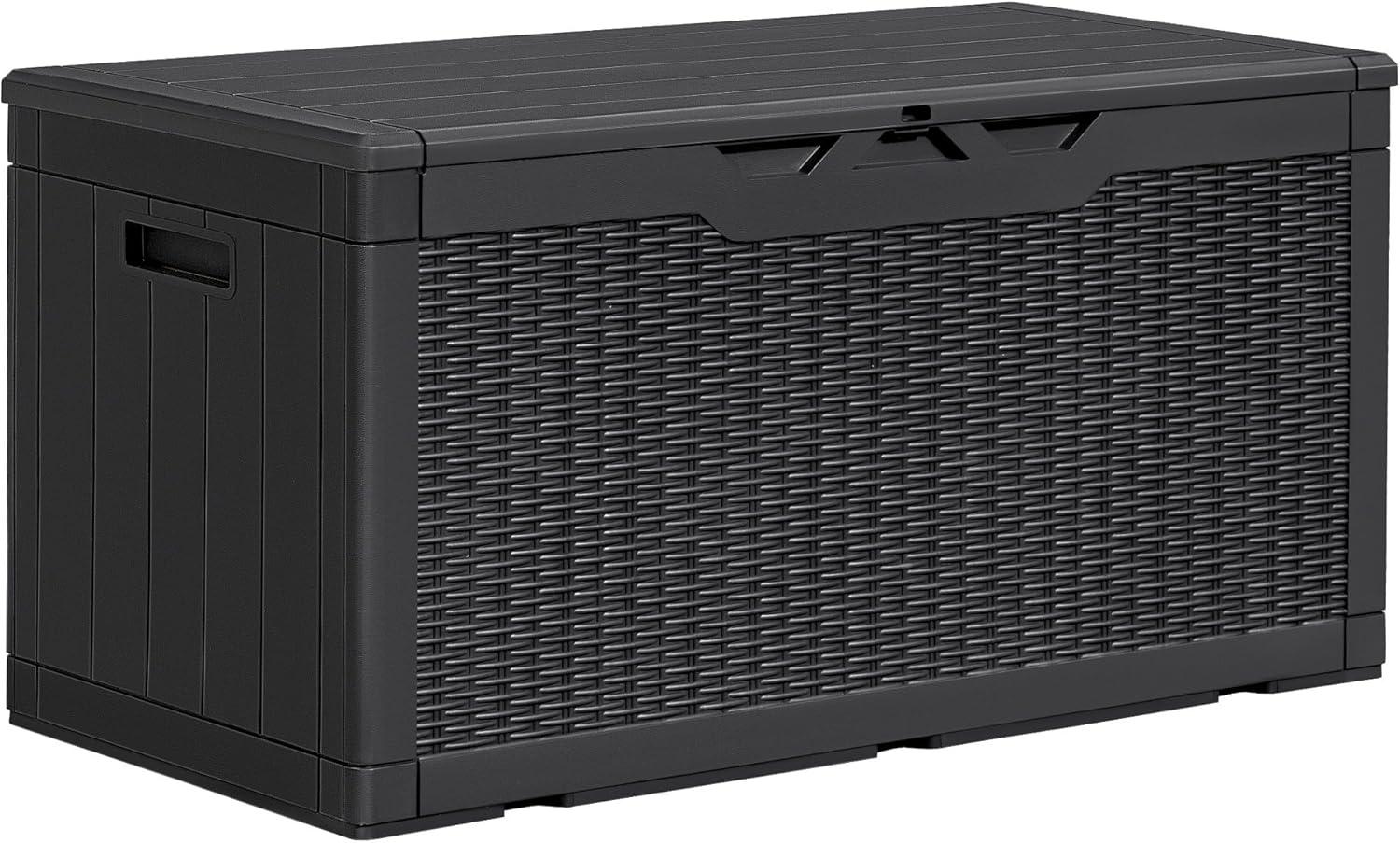 GEMBIK 100 Gallon Resin Deck Box, Large Outdoor Storage Bench with Cushions, Black