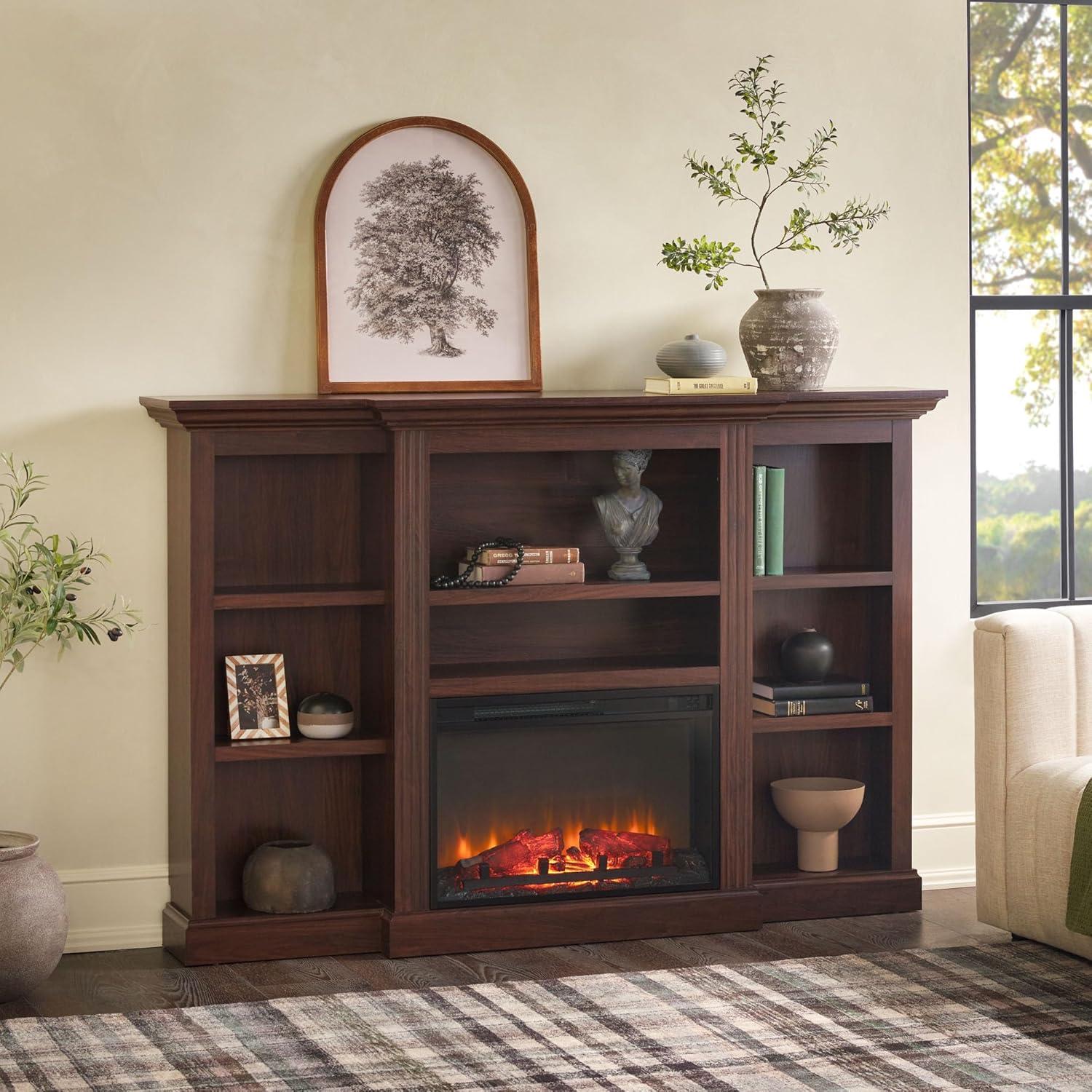 Red Barrel Studio® Traditional 70” Mantel Fireplace with Open Shelving