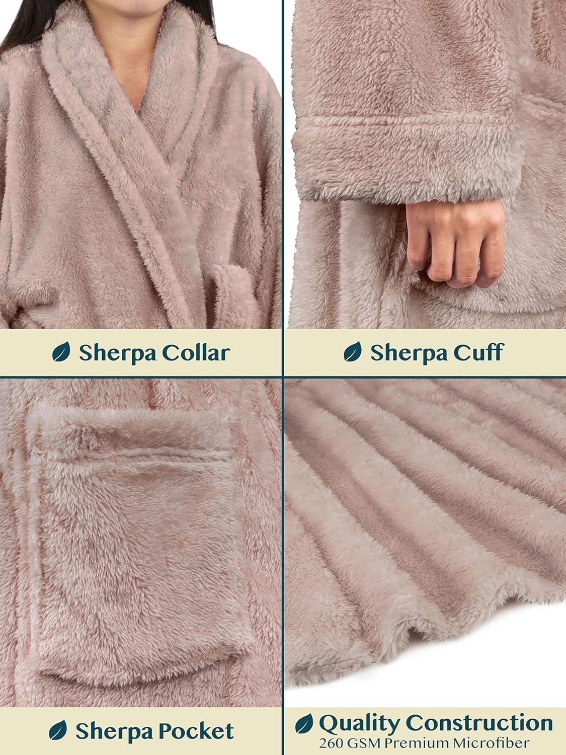 PAVILIA Premium Womens Plush Soft Robe Fluffy Warm, Fleece Faux Shearling Shaggy Bathrobe (Taupe, Large-X-Large)