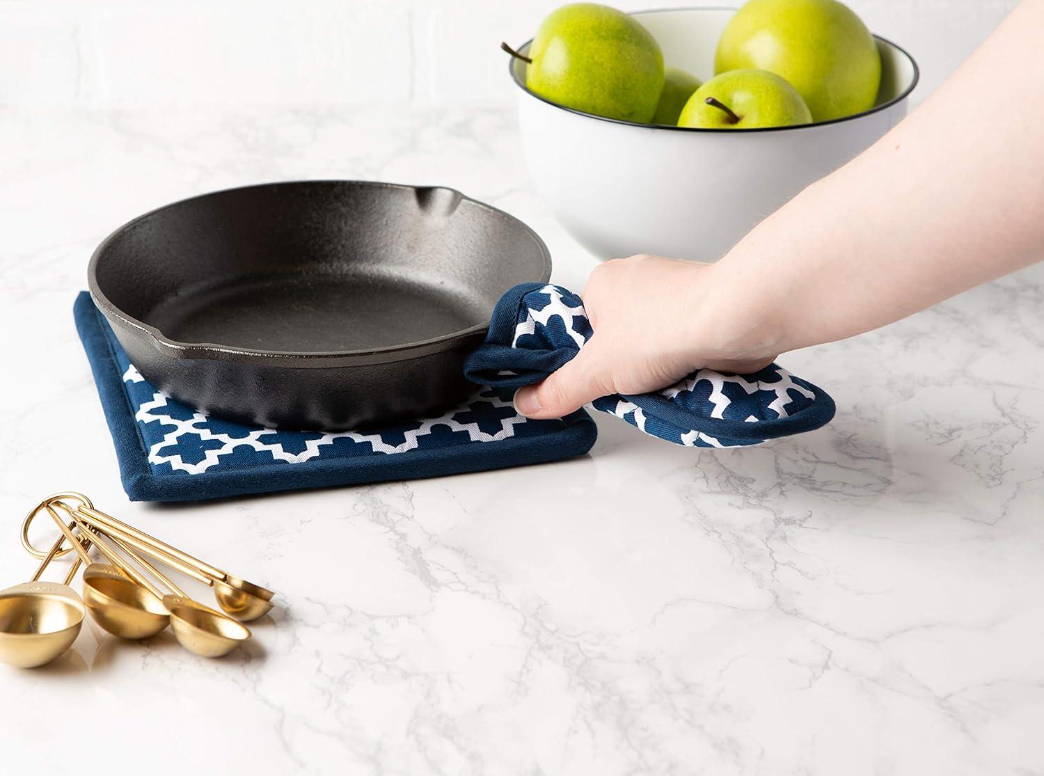 DII Lattice Basics Collection Kitchen Essentials, Potholder Set, Nautical Blue, 2, Piece