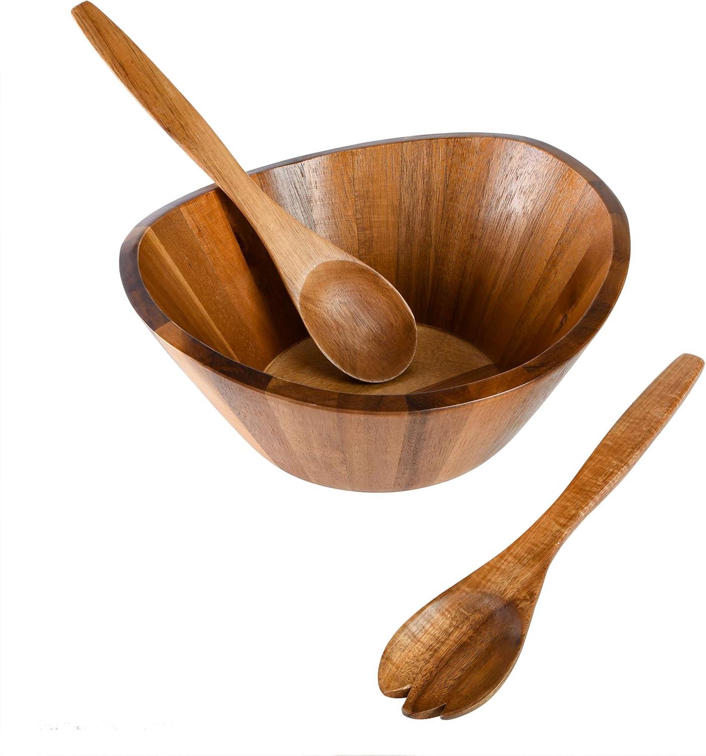 Sherwood Acacia Wood Salad Bowl with Serving Utensils, 10.25"