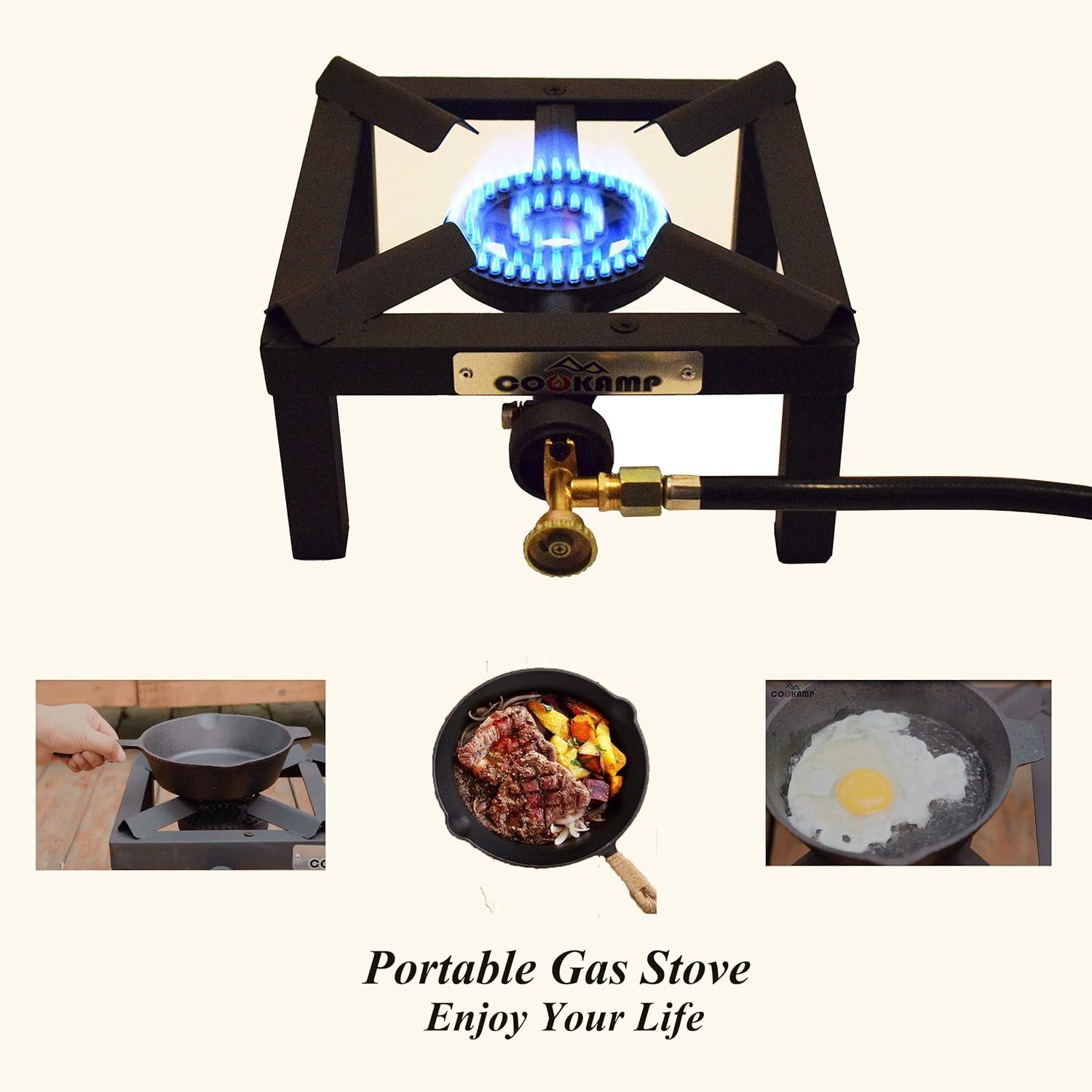 Black Cast Iron Single Burner Propane Camp Stove with Regulator