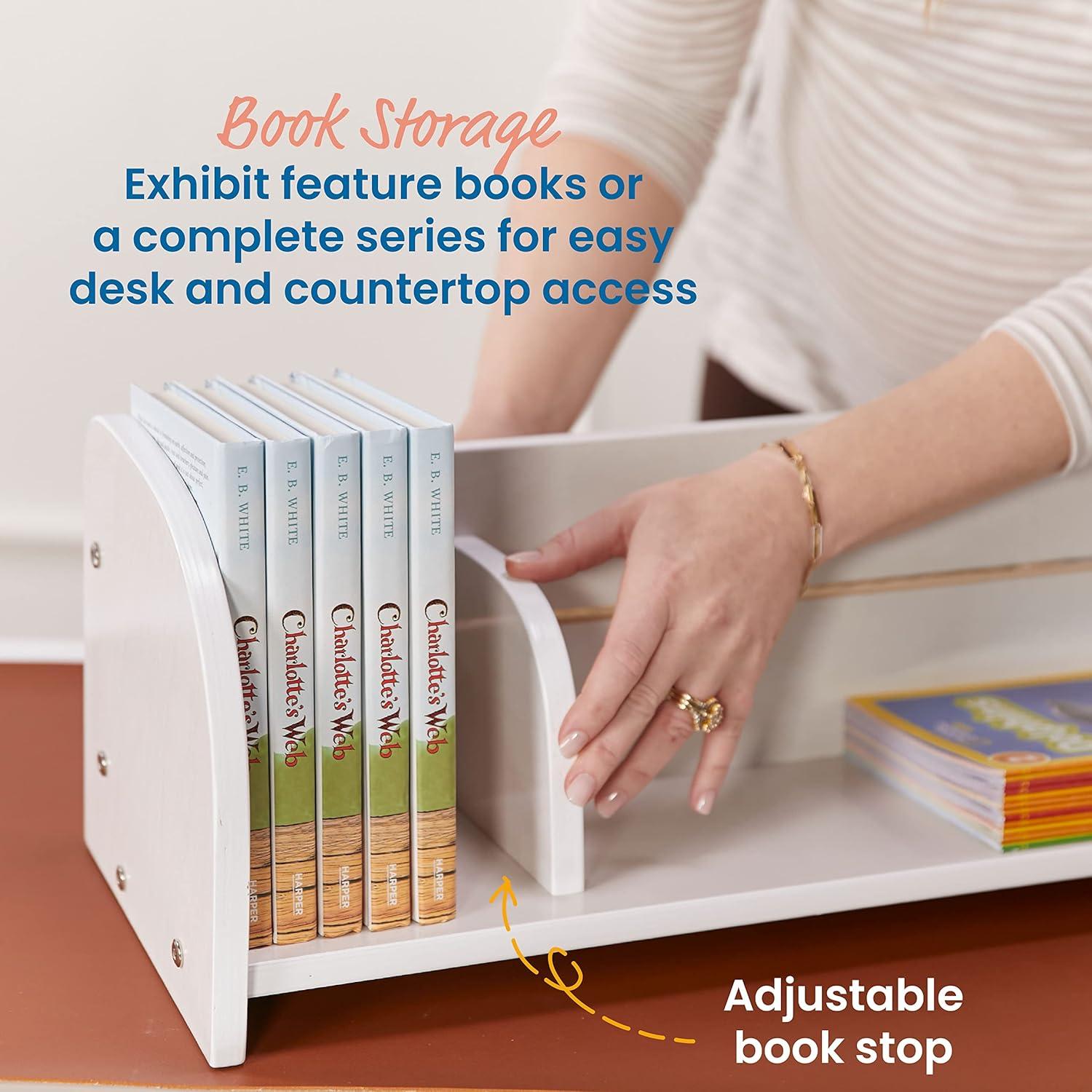 Adjustable White Wash Birch Tabletop Book Display for Kids