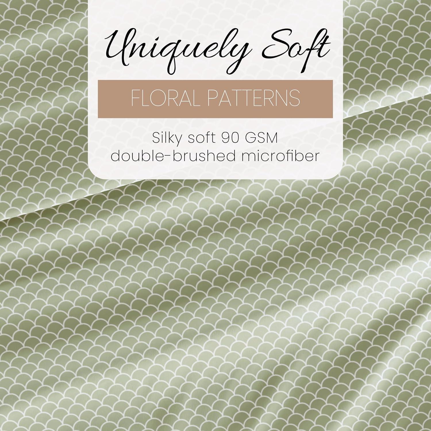 Linen Market Double-Brushed Patterned Microfiber King Sheet Set 4 Piece – Oeko-TEX Certified Ultra Soft & Wrinkle-Free - 16" Deep Pocket Sheets - Easy Care King Size - Scallops Sage