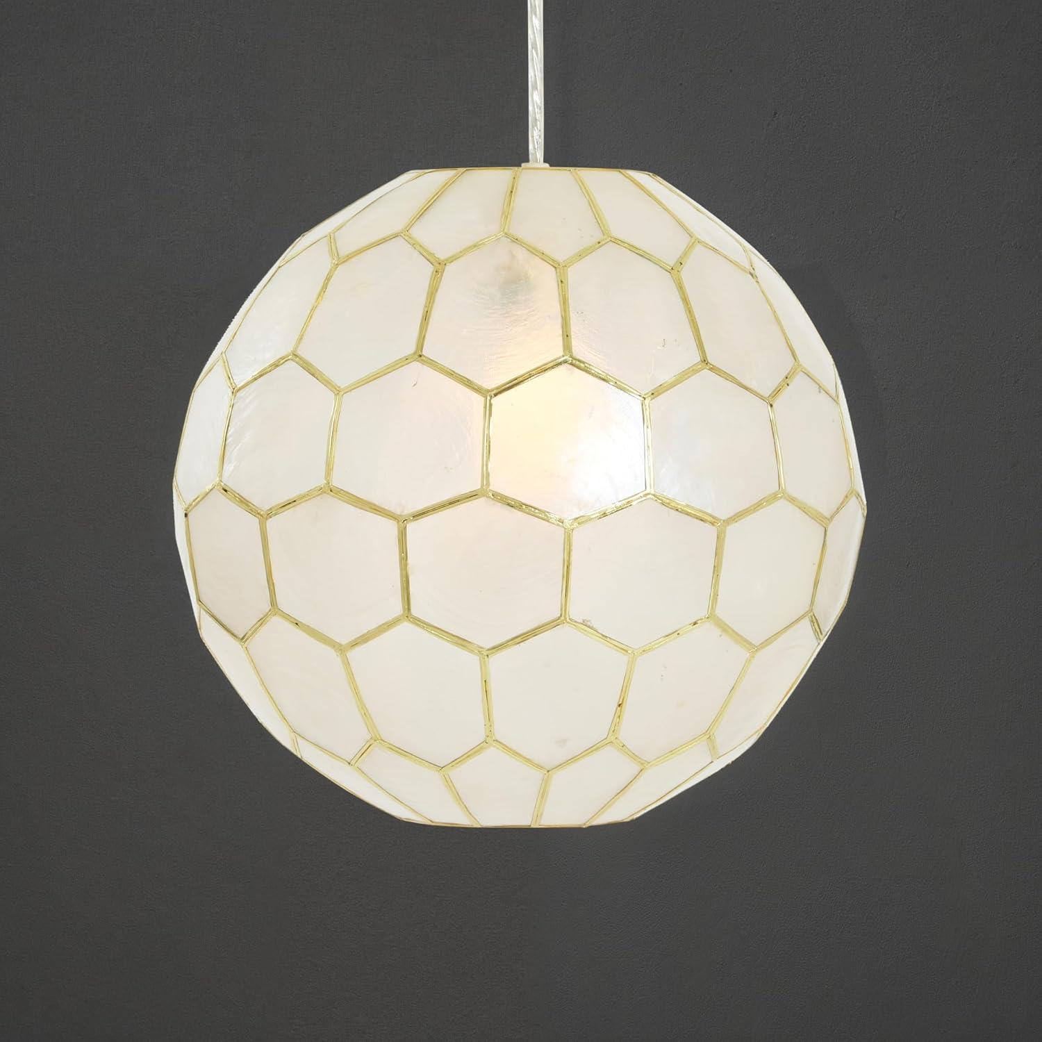 Creative Co-Op Capiz Honeycomb Globe Pendant Light, Capiz White Seashells with Antique Gold