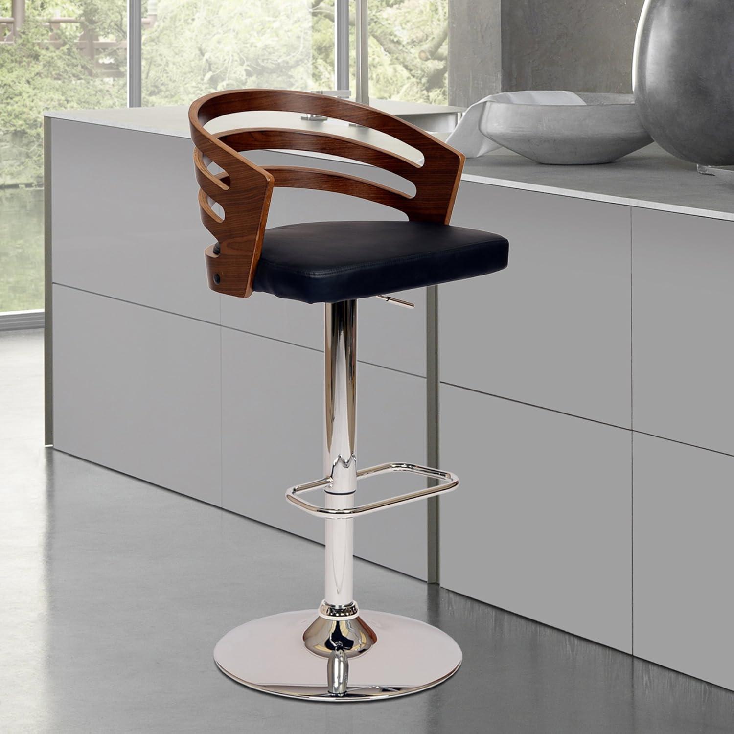 Ergode Adele Swivel Barstool In Black PU/ Walnut Veneer and Chrome Base