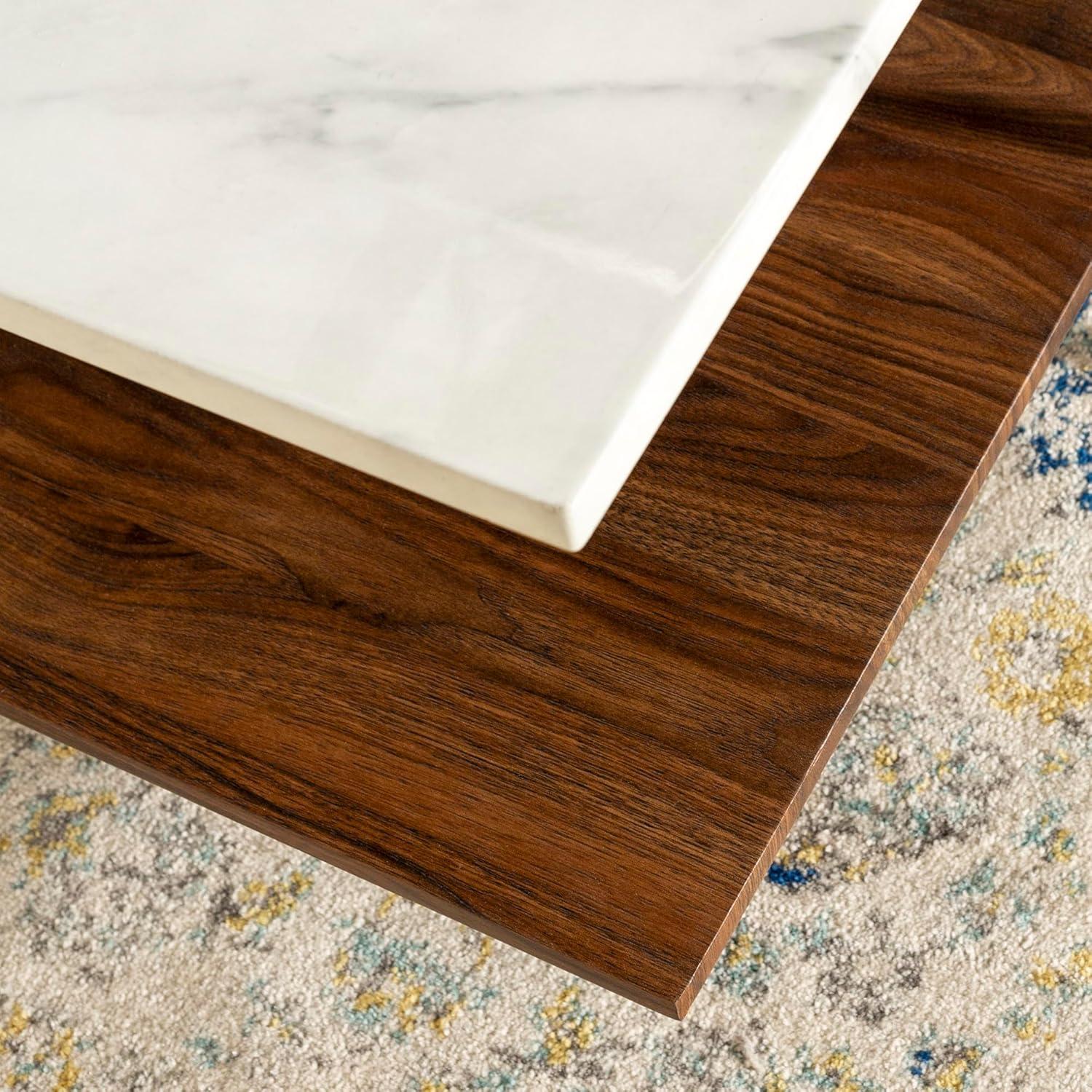 32 inch Square Coffee Table in Faux Marble and Gold