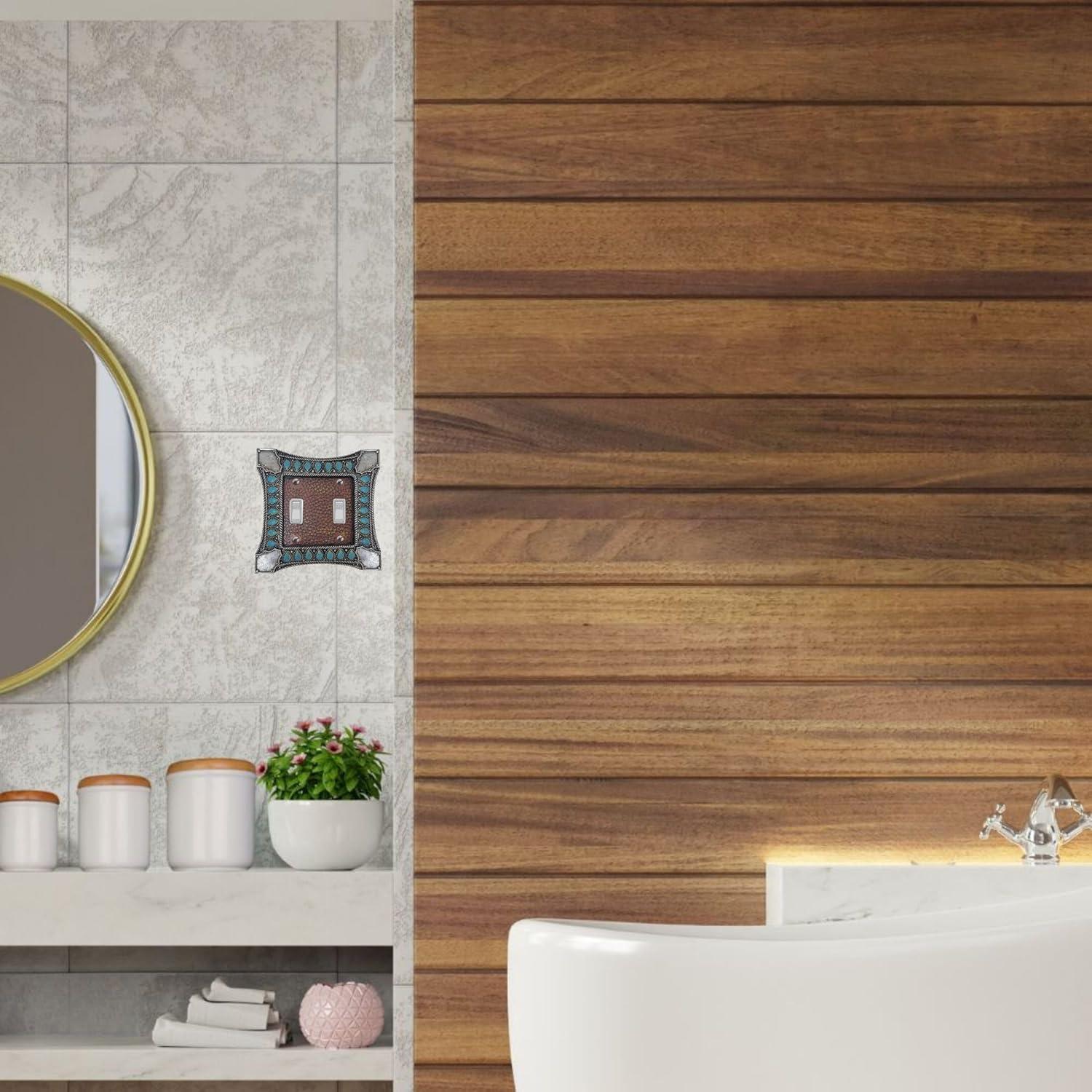 Paseo Road by HiEnd Accents Amelia Turquoise Double Wall Switch Plate, 5.5x4.75 inch